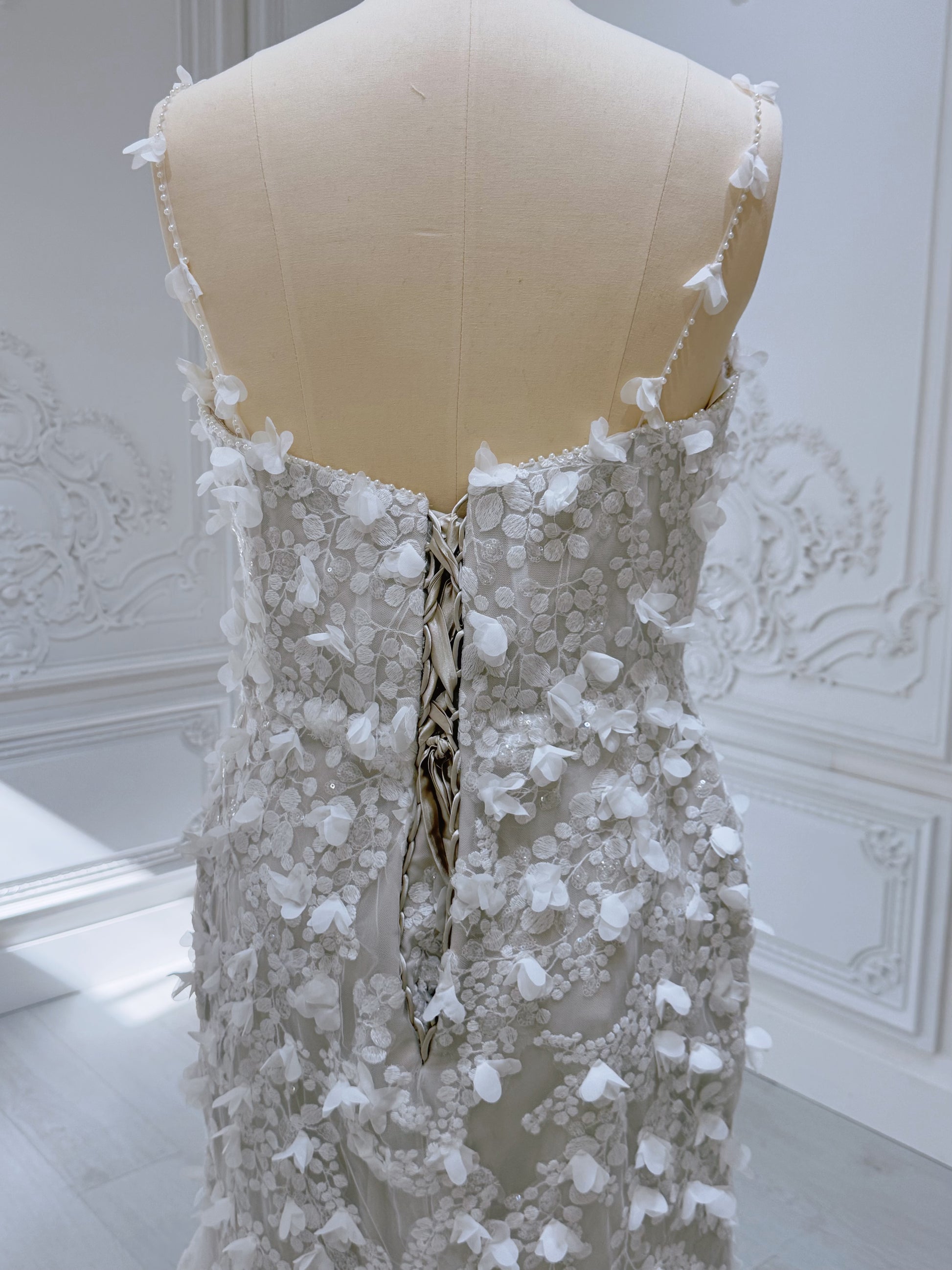 Stock Sale! Bridal size 16! Custom-made 3D floral embroidered 2 in 1 look trumpet wedding dress with detachable skirt - Ting's Bridal Collection