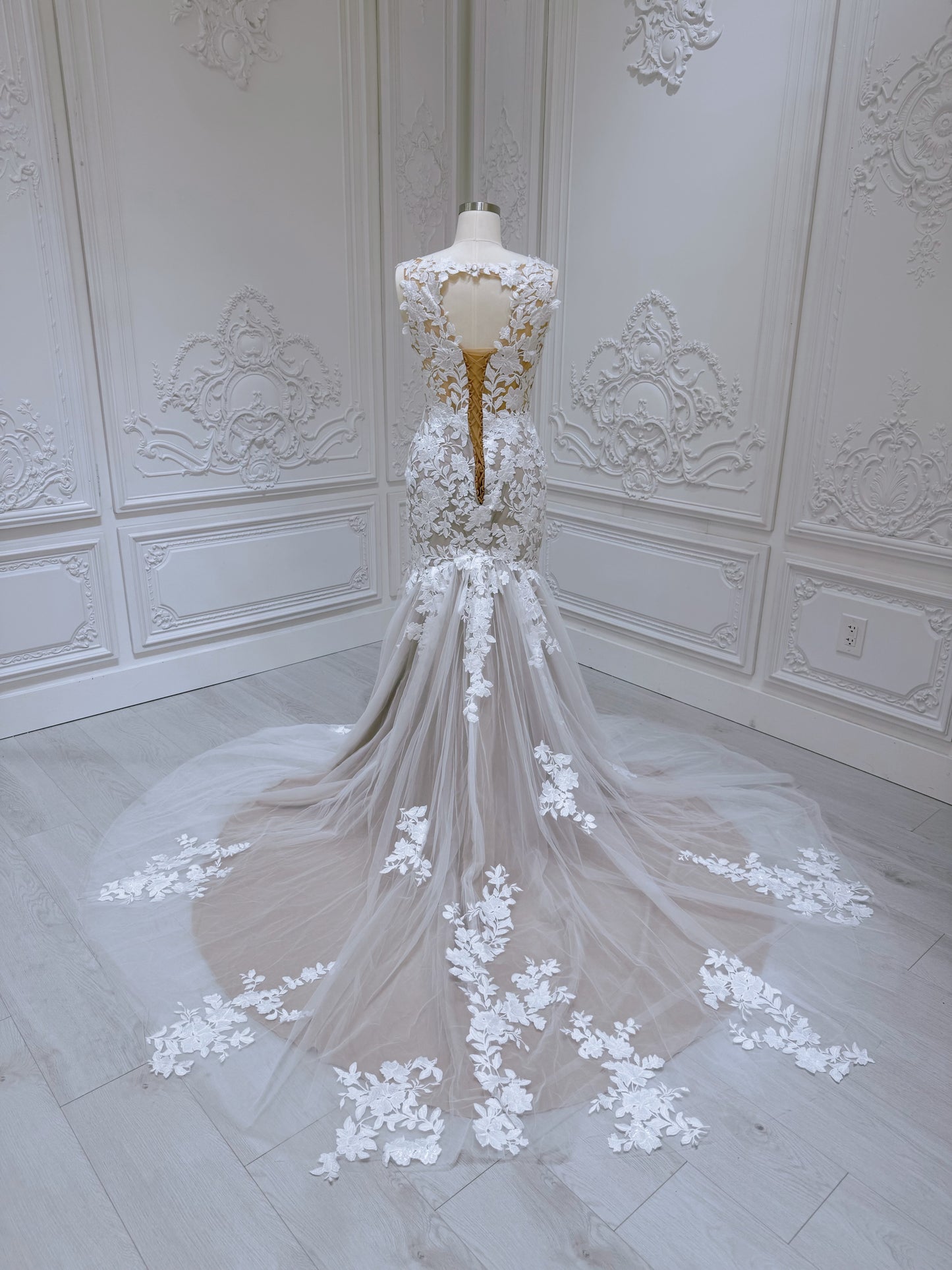 TBC-A017 Made to order lace mermaid champagne wedding dress