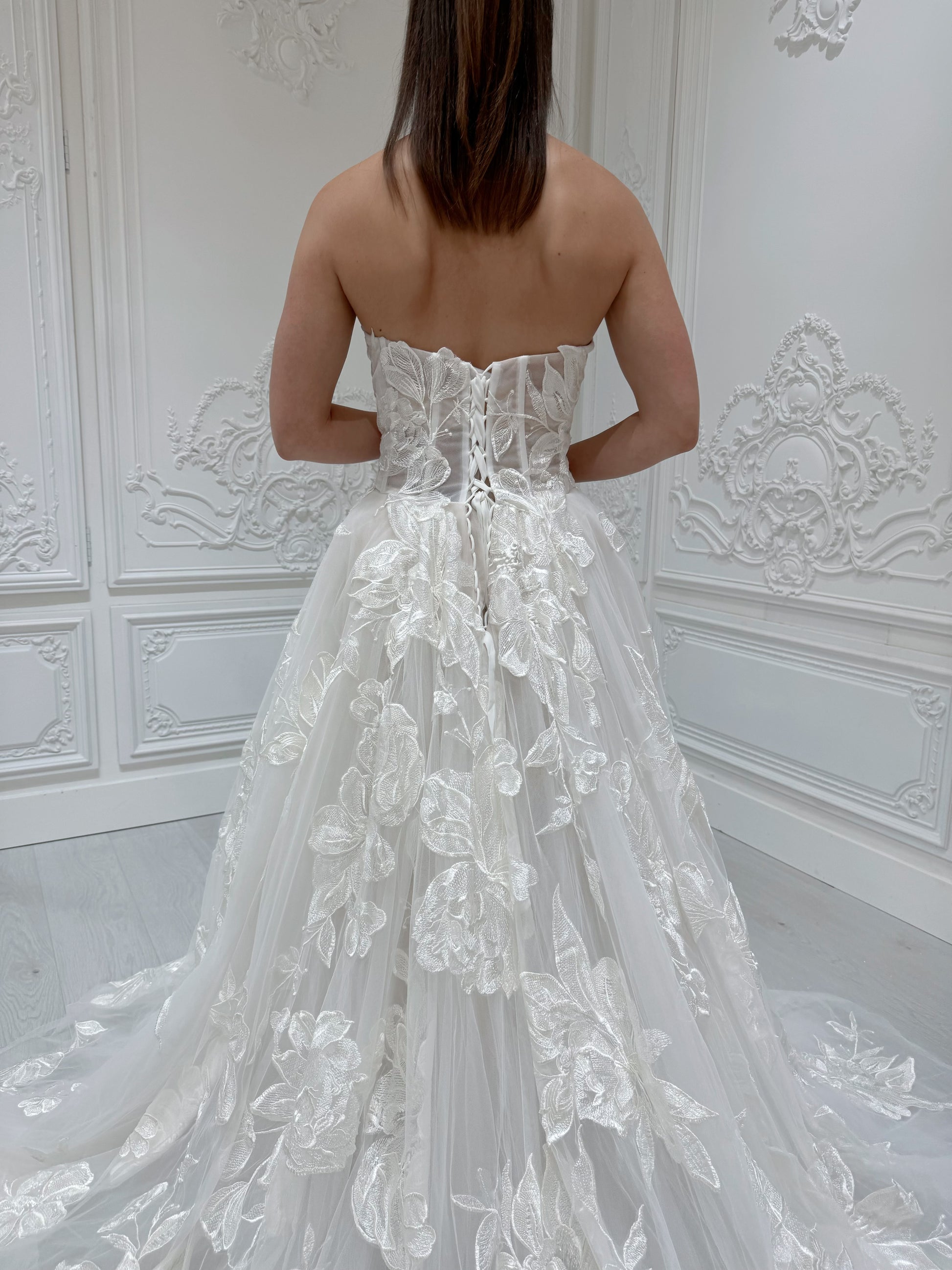 Stock Sale! Custom-made 3D big floral strapless ivory Aline wedding dress - Ting's Bridal Collection