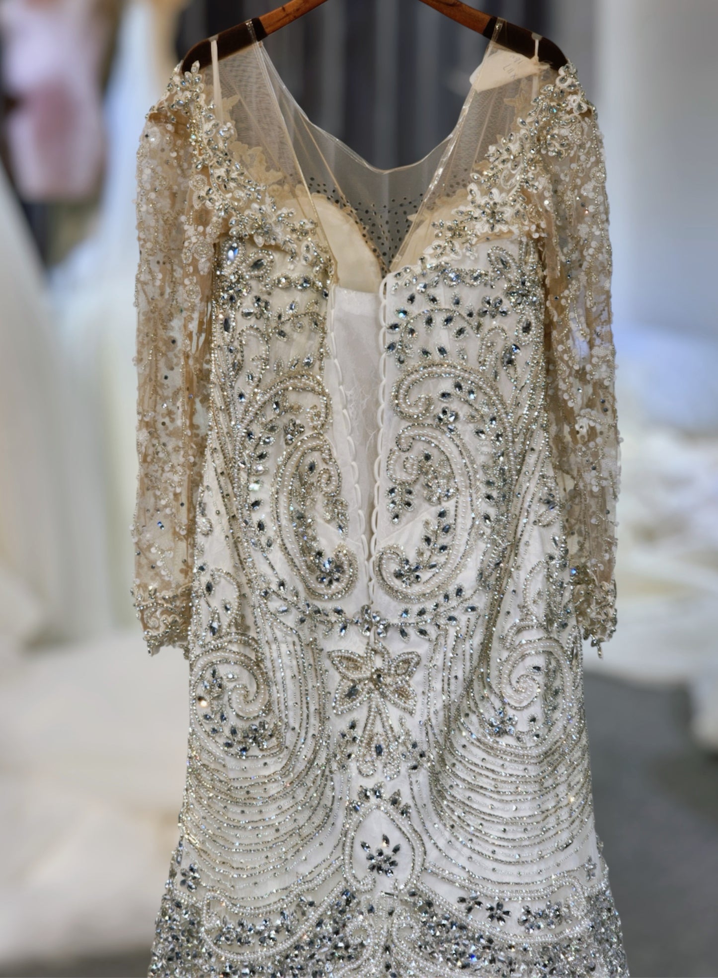 TBC-CM48 Custom-made luxury crystal beaded long sleeve mermaid wedding dress