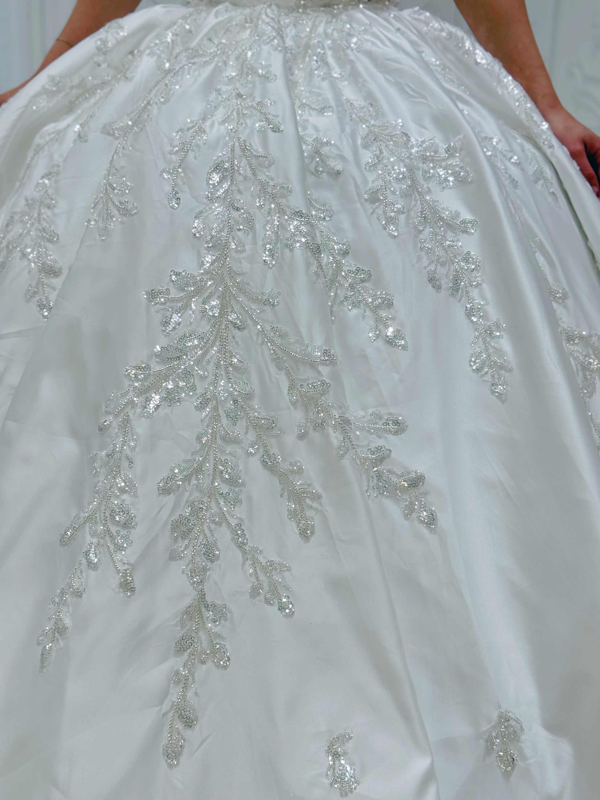 Stock Sale! Customer-made luxury beading lace embroidered strapless satin 2 in 1 ballgown&mermaid royal wedding dress with detachable skirt - Ting's Bridal Collection