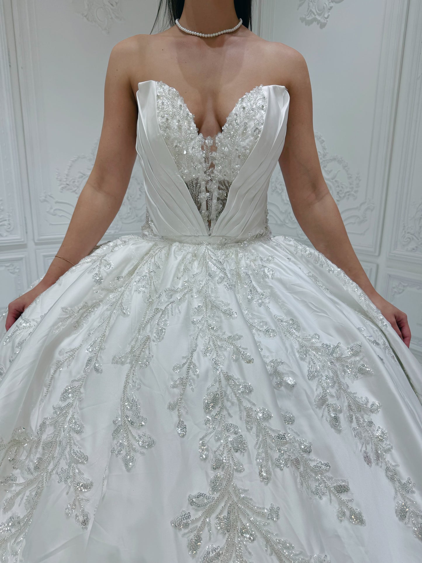 Stock Sale! Customer-made luxury beading lace embroidered strapless satin 2 in 1 ballgown&mermaid royal wedding dress with detachable skirt - Ting's Bridal Collection