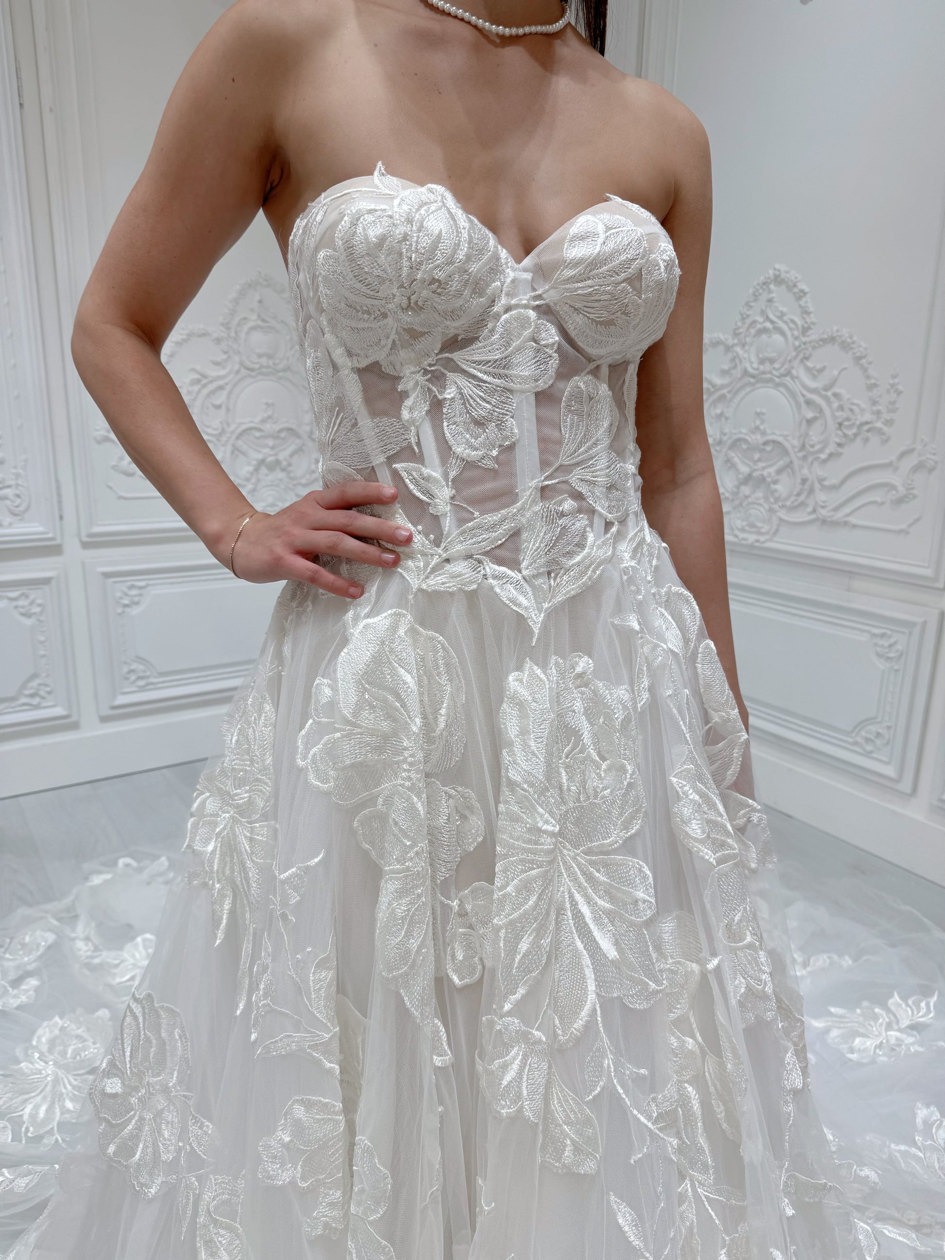 Stock Sale! Custom-made 3D big floral strapless ivory Aline wedding dress - Ting's Bridal Collection