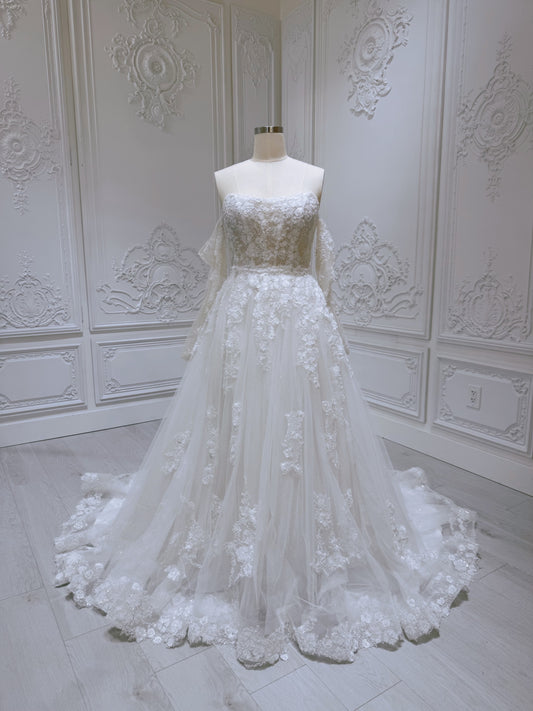 TBC-2IN1-035 Made to order 3D lace with beading 2 in 1 Mini&Aline wedding dress