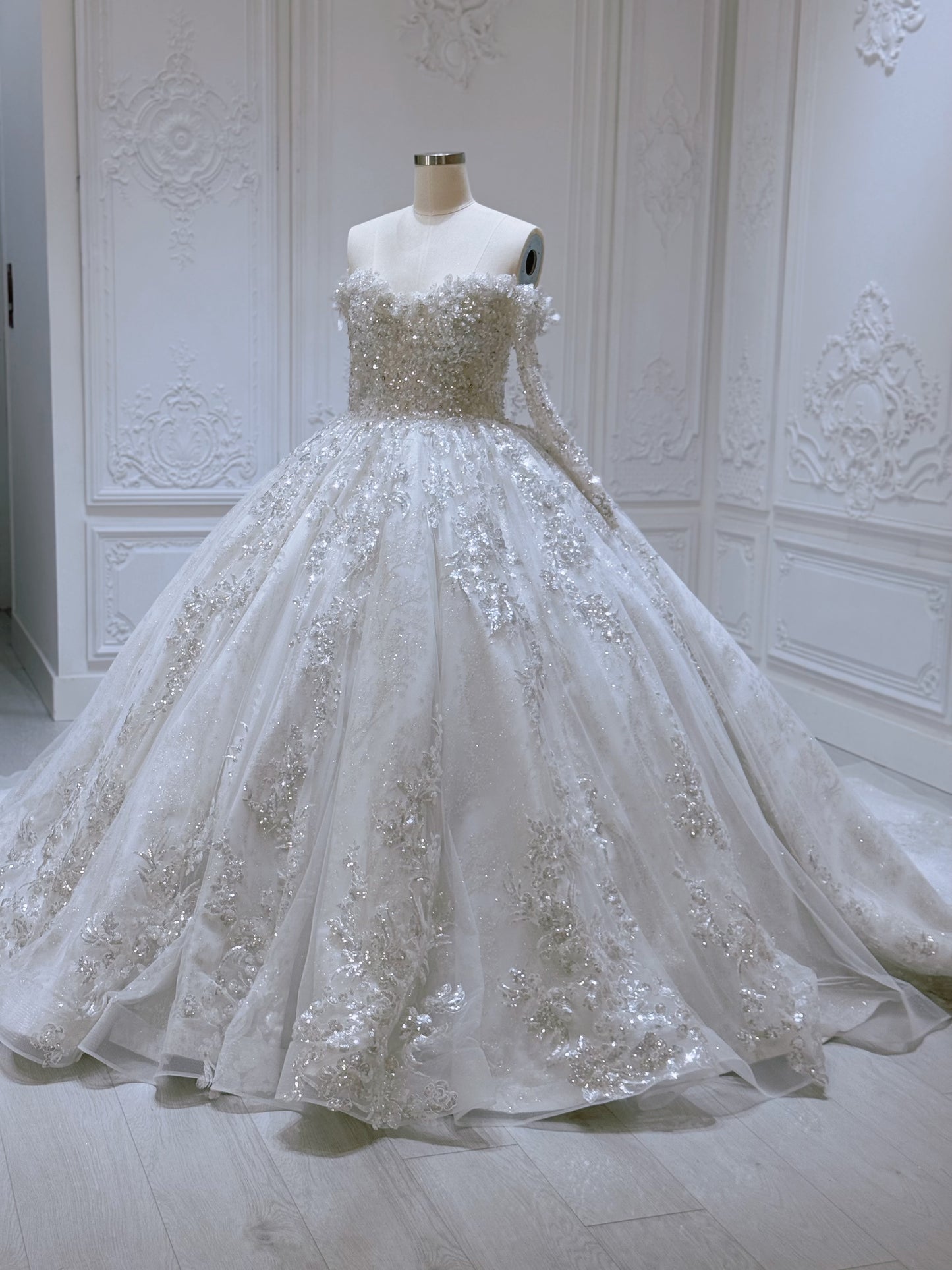 Stock Clearance! Bridal size 12! Sparkling off the shoulder princess ballgown fairy wedding dress - Ting's Bridal Collection