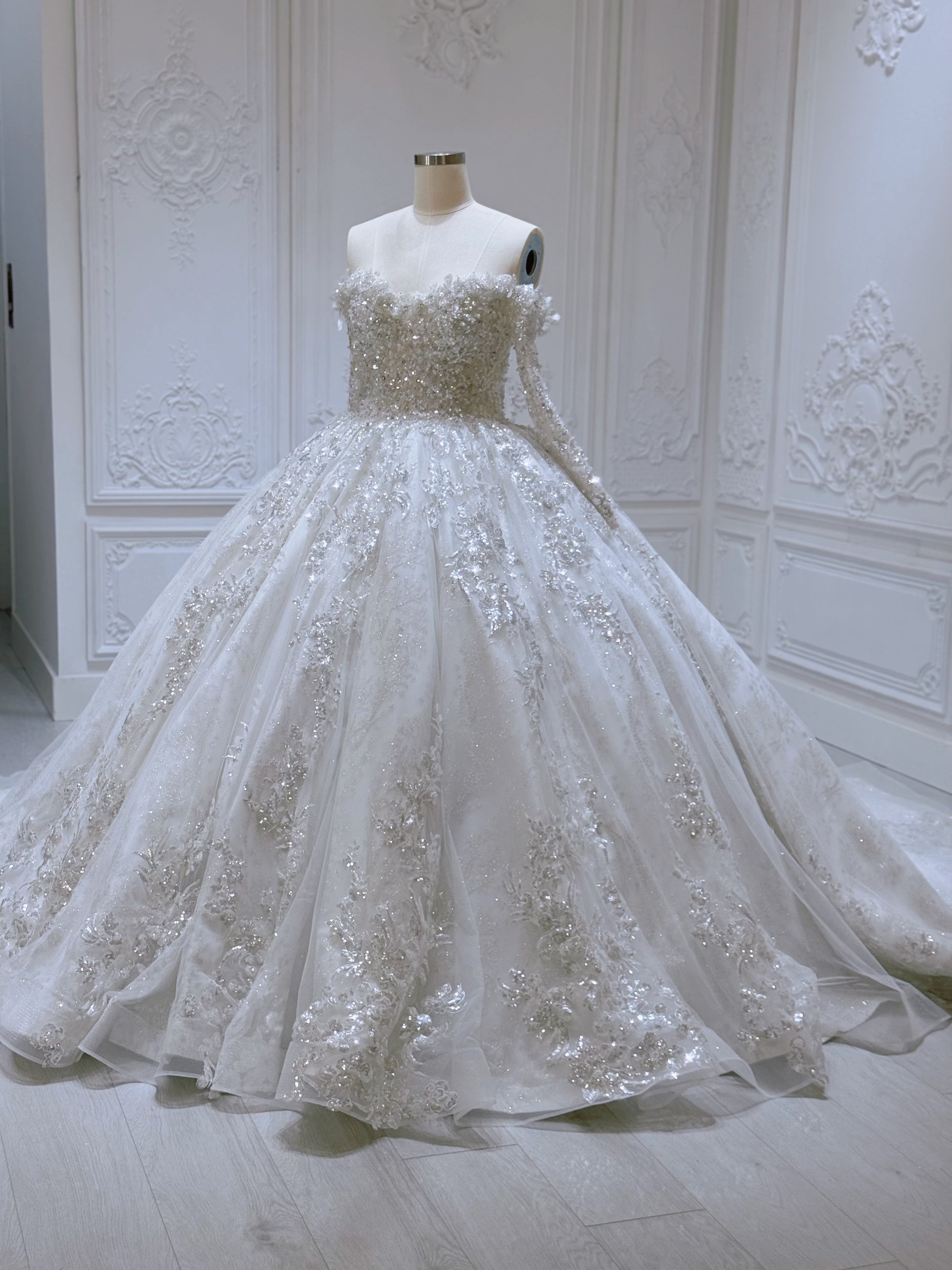 Stock Clearance! Bridal size 12! Sparkling off the shoulder princess ballgown fairy wedding dress - Ting's Bridal Collection