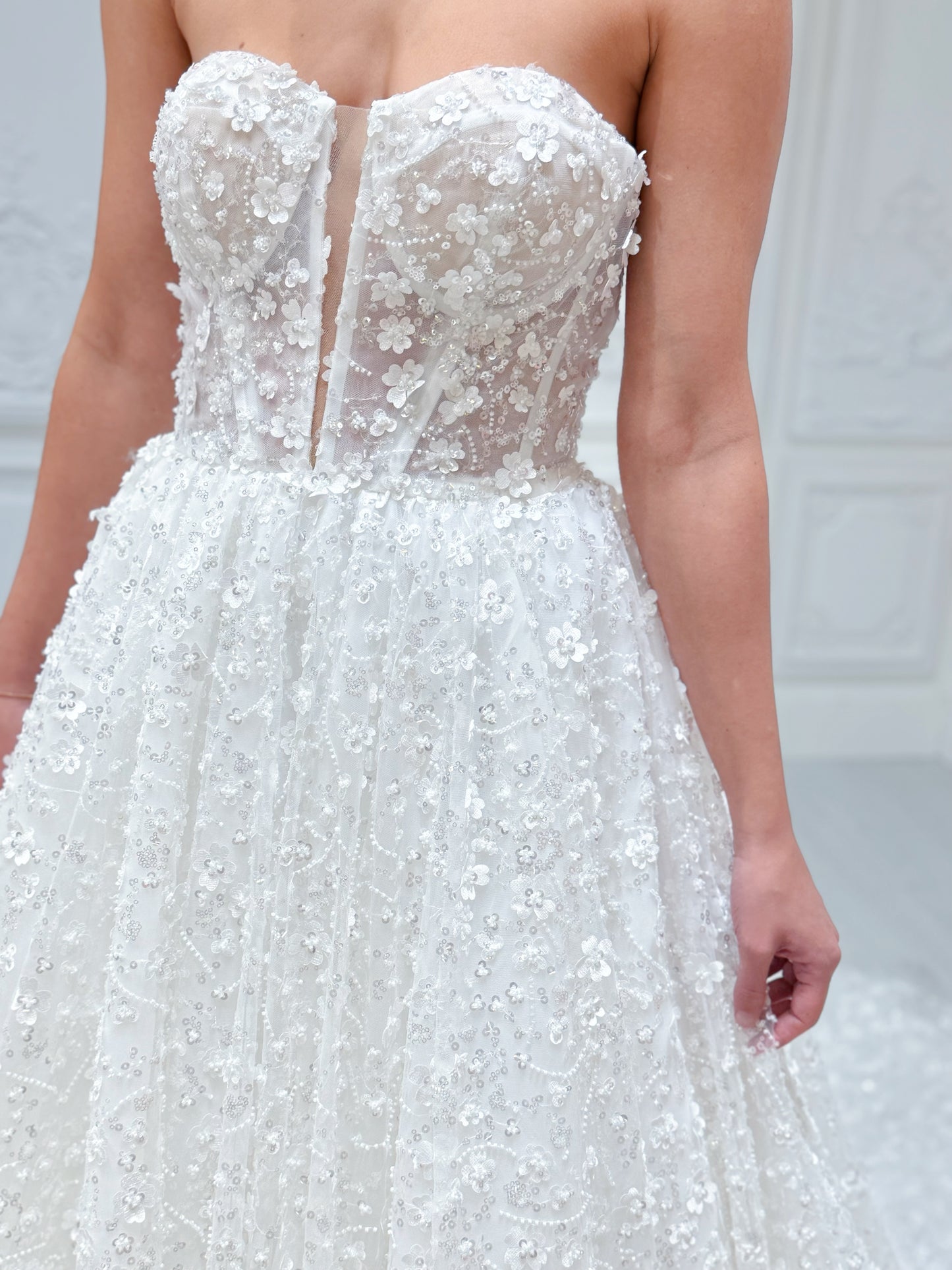 Stock Sale! Bridal size 12! Custom-made 3D floral beading sparkling Aline fairy wedding dress - Ting's Bridal Collection