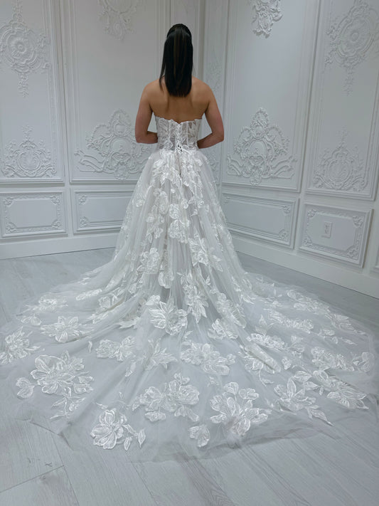 Stock Sale! Custom-made 3D big floral strapless ivory Aline wedding dress - Ting's Bridal Collection