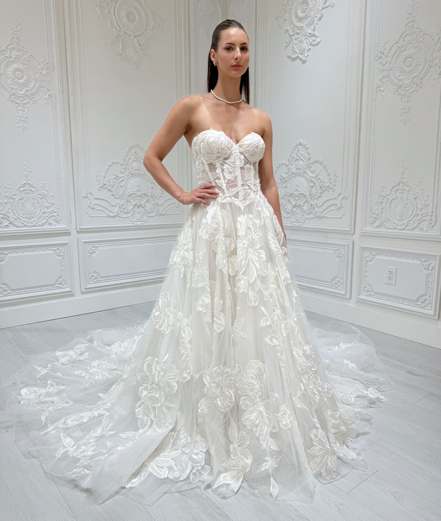 Stock Sale! Custom-made 3D big floral strapless ivory Aline wedding dress - Ting's Bridal Collection