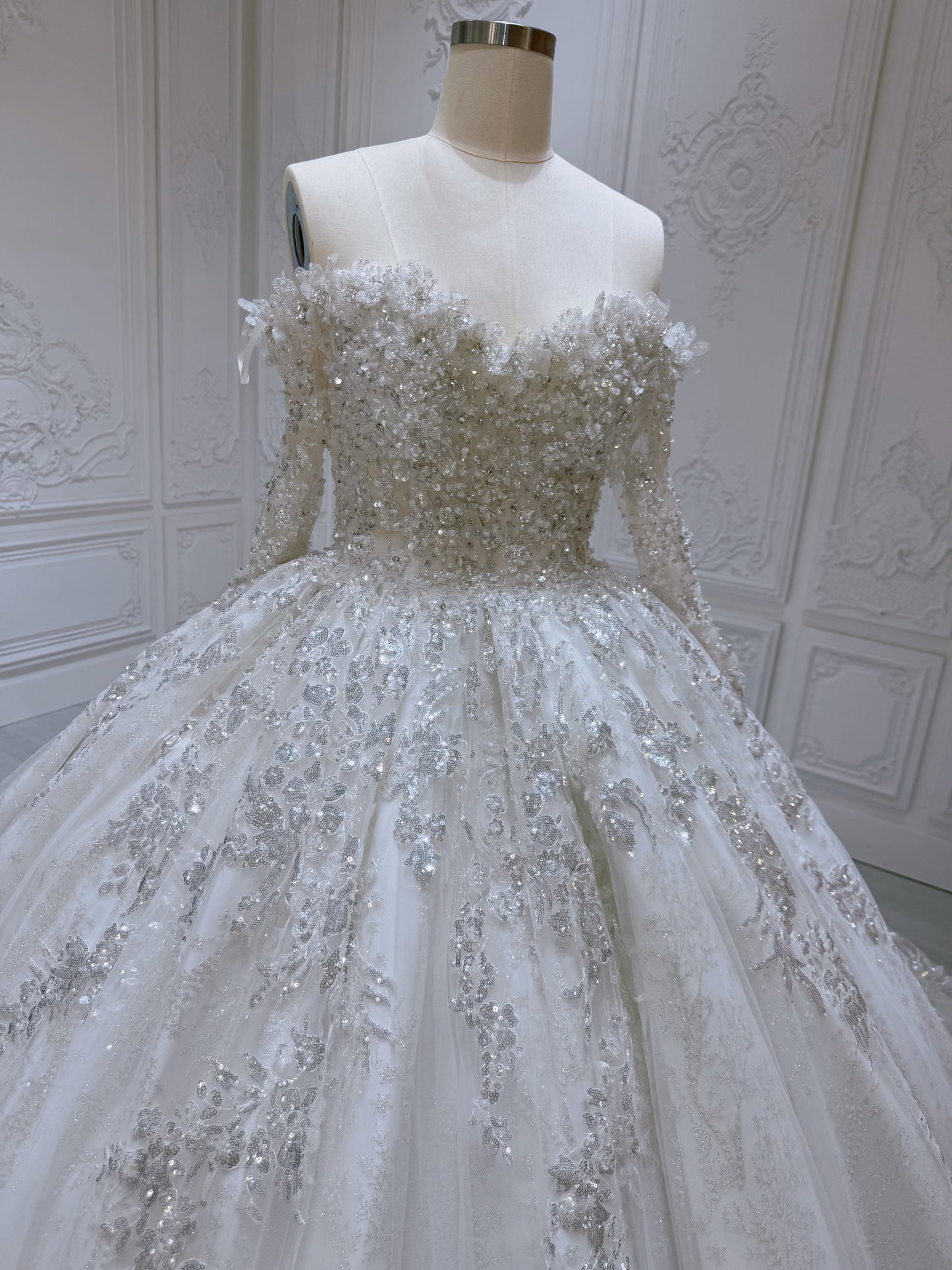 Stock Clearance! Bridal size 12! Sparkling off the shoulder princess ballgown fairy wedding dress - Ting's Bridal Collection