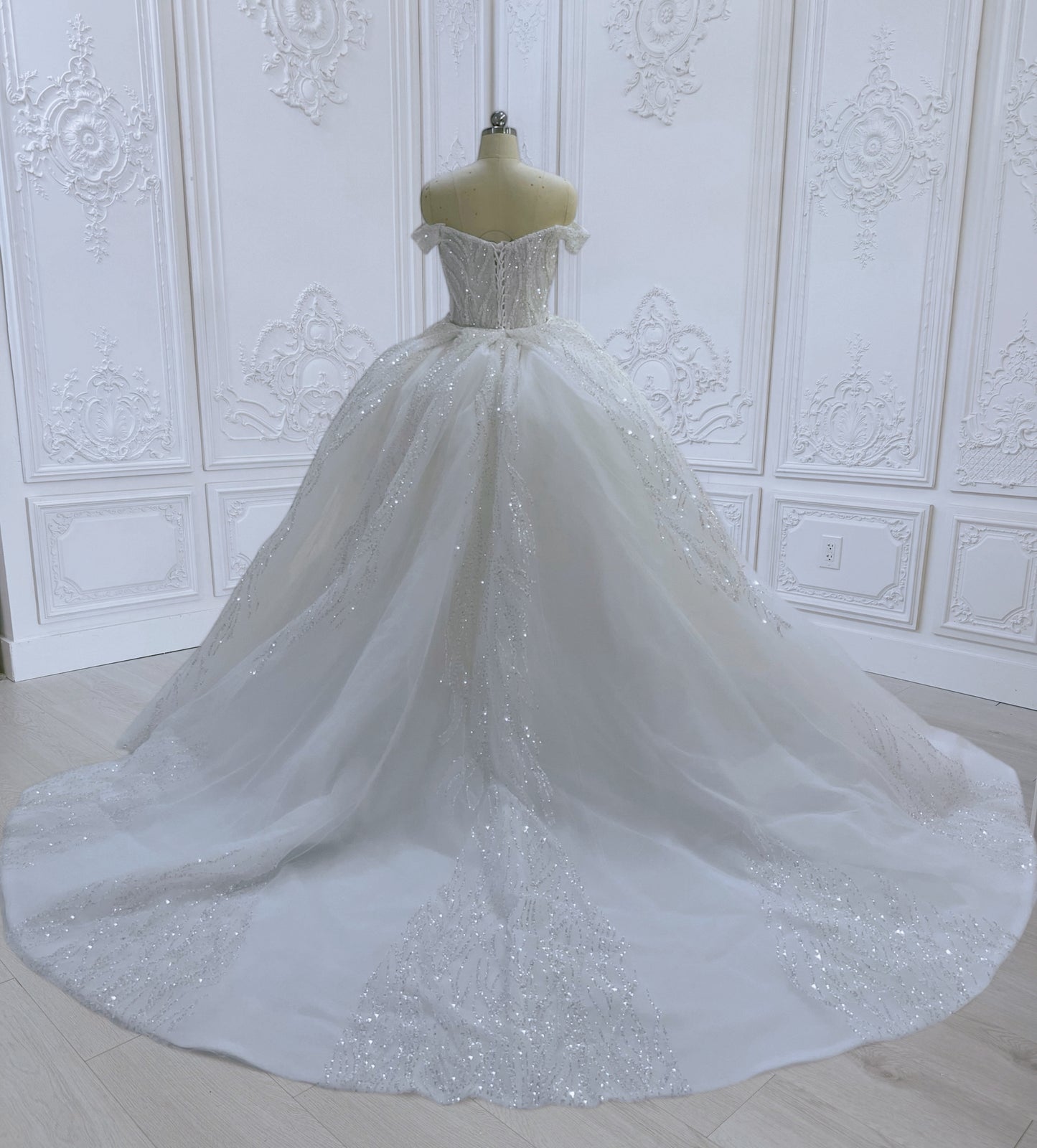 TBC-2IN1-006 Sale White beading lace off the shoulder 2 in 1 style mermaid with detachable skirt