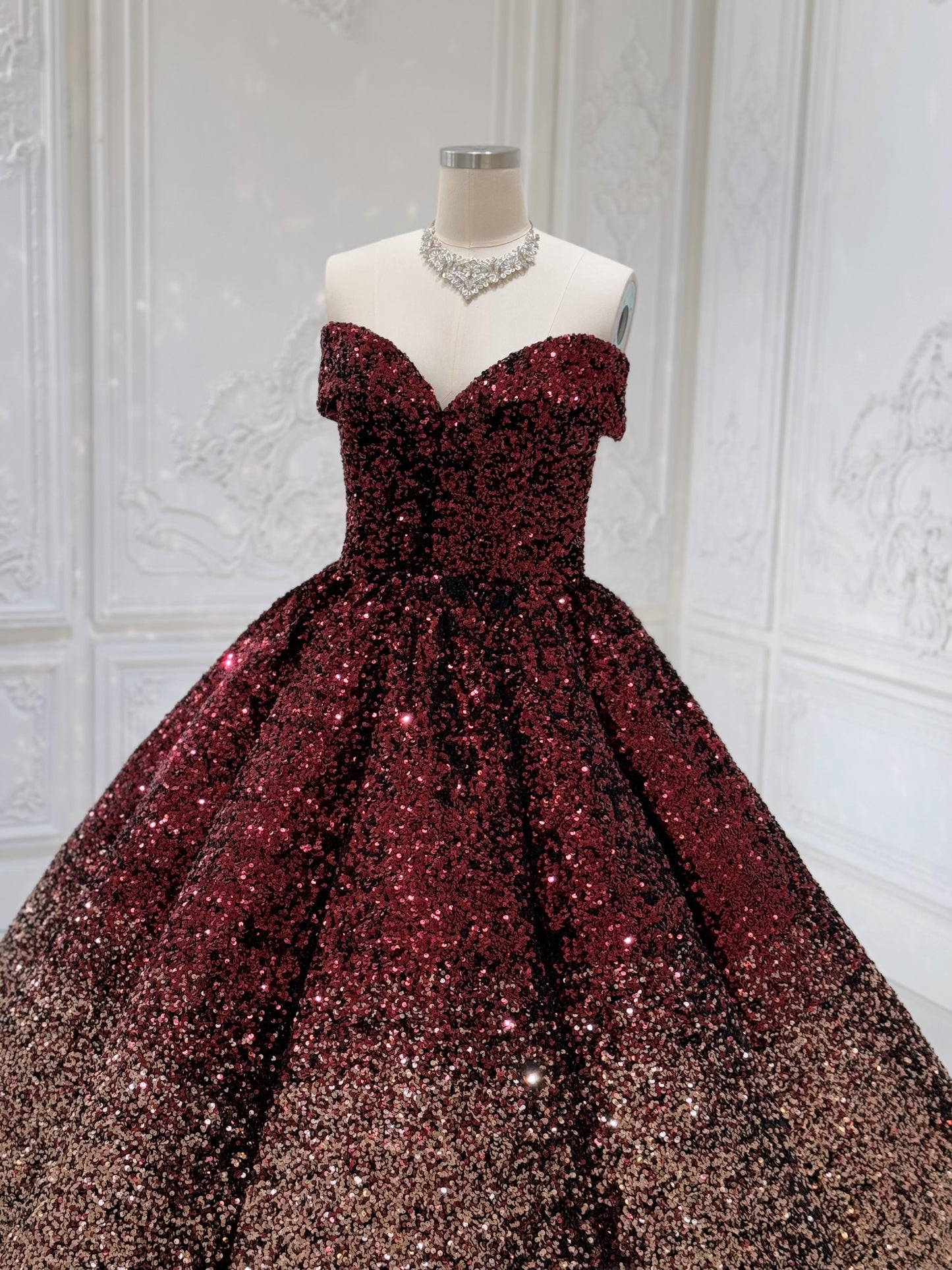 Stock Clearance! Bridal size 14! Custom-made red and gold sparkling ballgown Quinceanera dress/Formal event dress
