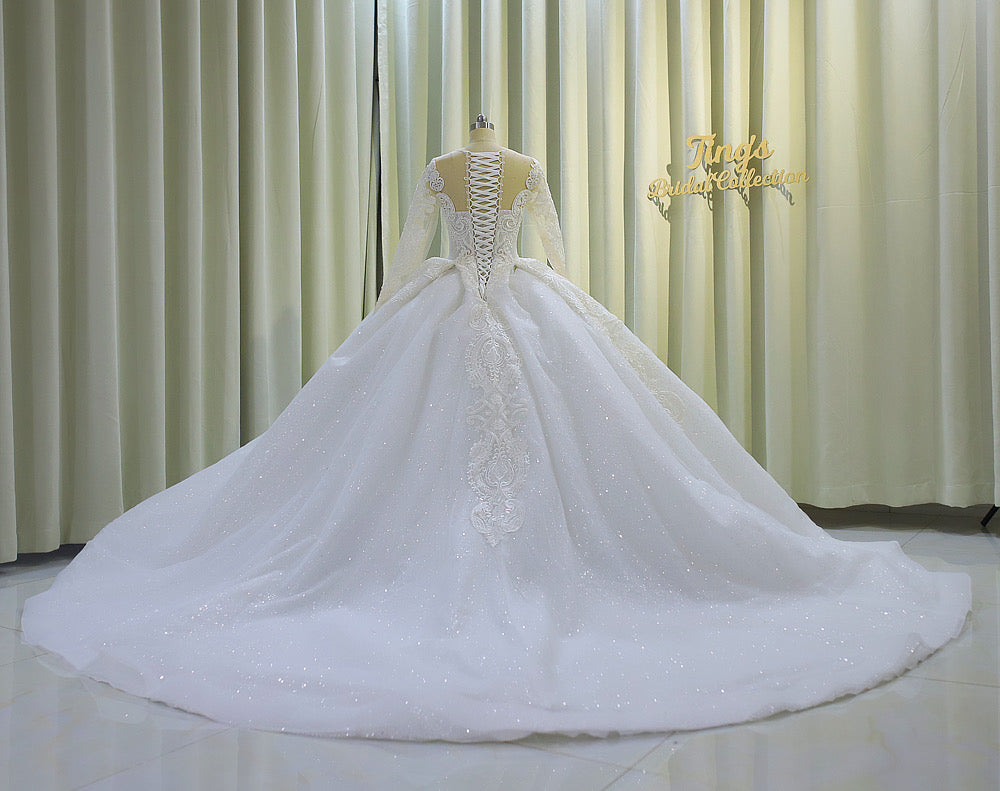 TBC-CM009   Custom-made lace embroidered with beading long sleeve ballgown style royal wedding dress - Ting's Bridal Collection