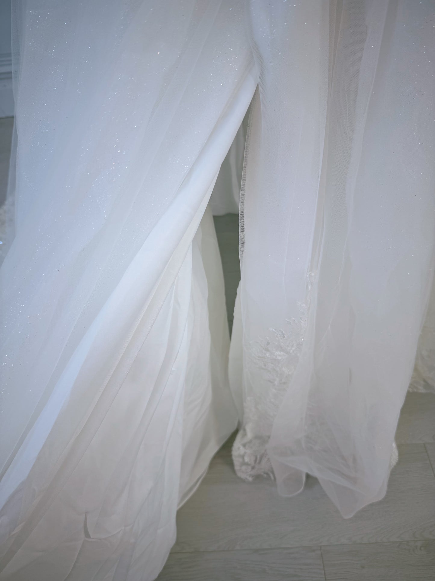 TBC-CM36 Custom-made lace embroidered strapless Aline wedding dress with split skirt