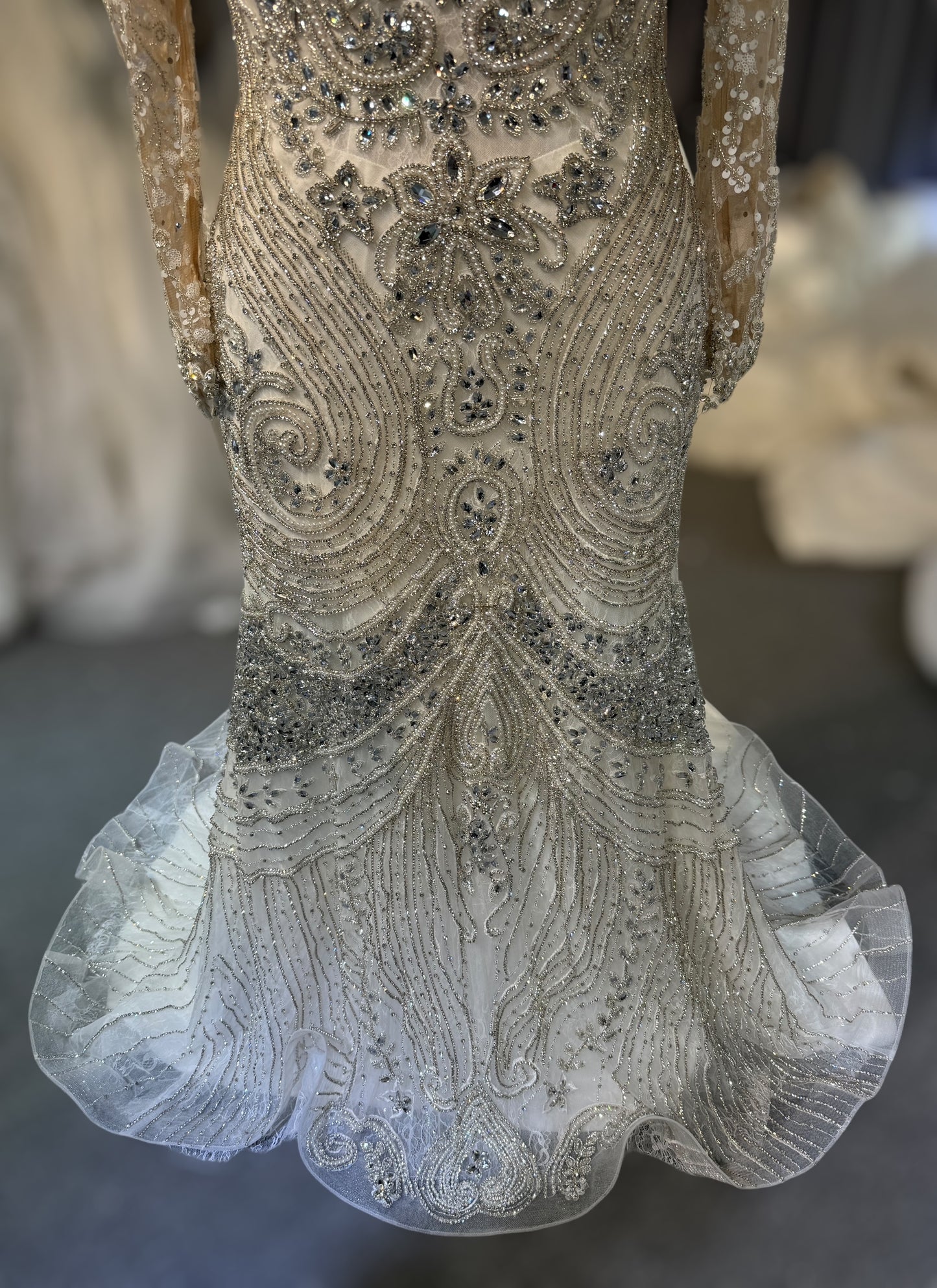 TBC-CM48 Custom-made luxury crystal beaded long sleeve mermaid wedding dress