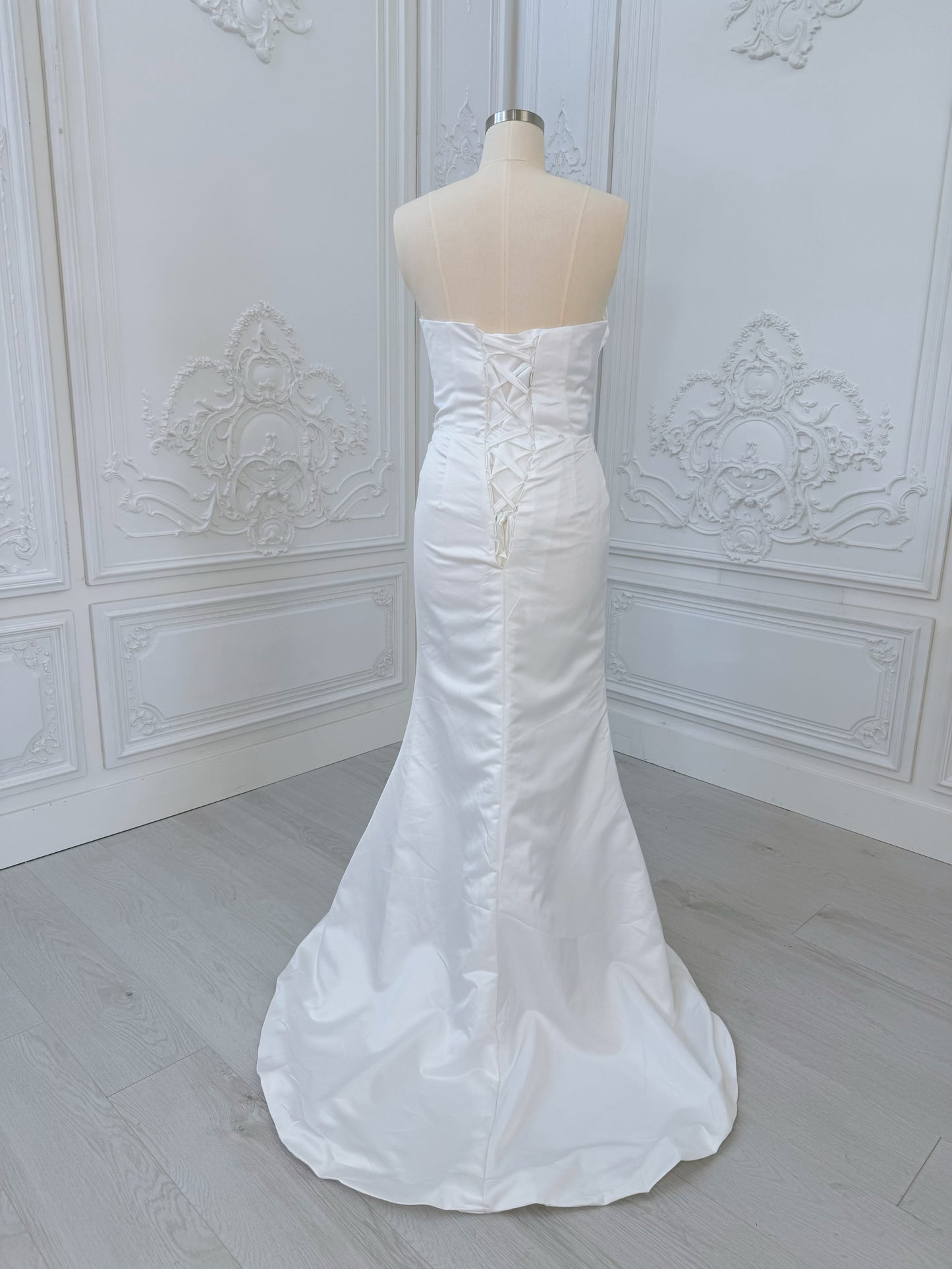 Stock Sale! Customer-made luxury beading lace embroidered strapless satin 2 in 1 ballgown&mermaid royal wedding dress with detachable skirt - Ting's Bridal Collection