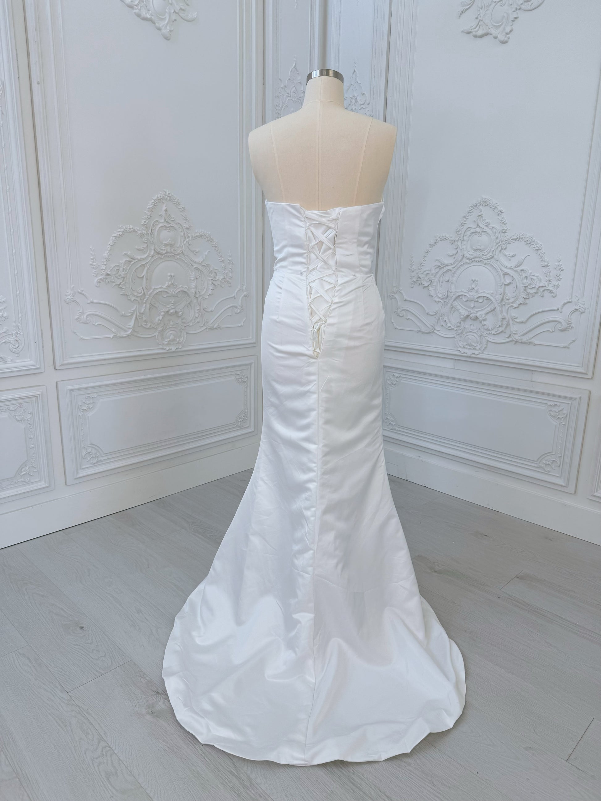 Stock Sale! Customer-made luxury beading lace embroidered strapless satin 2 in 1 ballgown&mermaid royal wedding dress with detachable skirt - Ting's Bridal Collection
