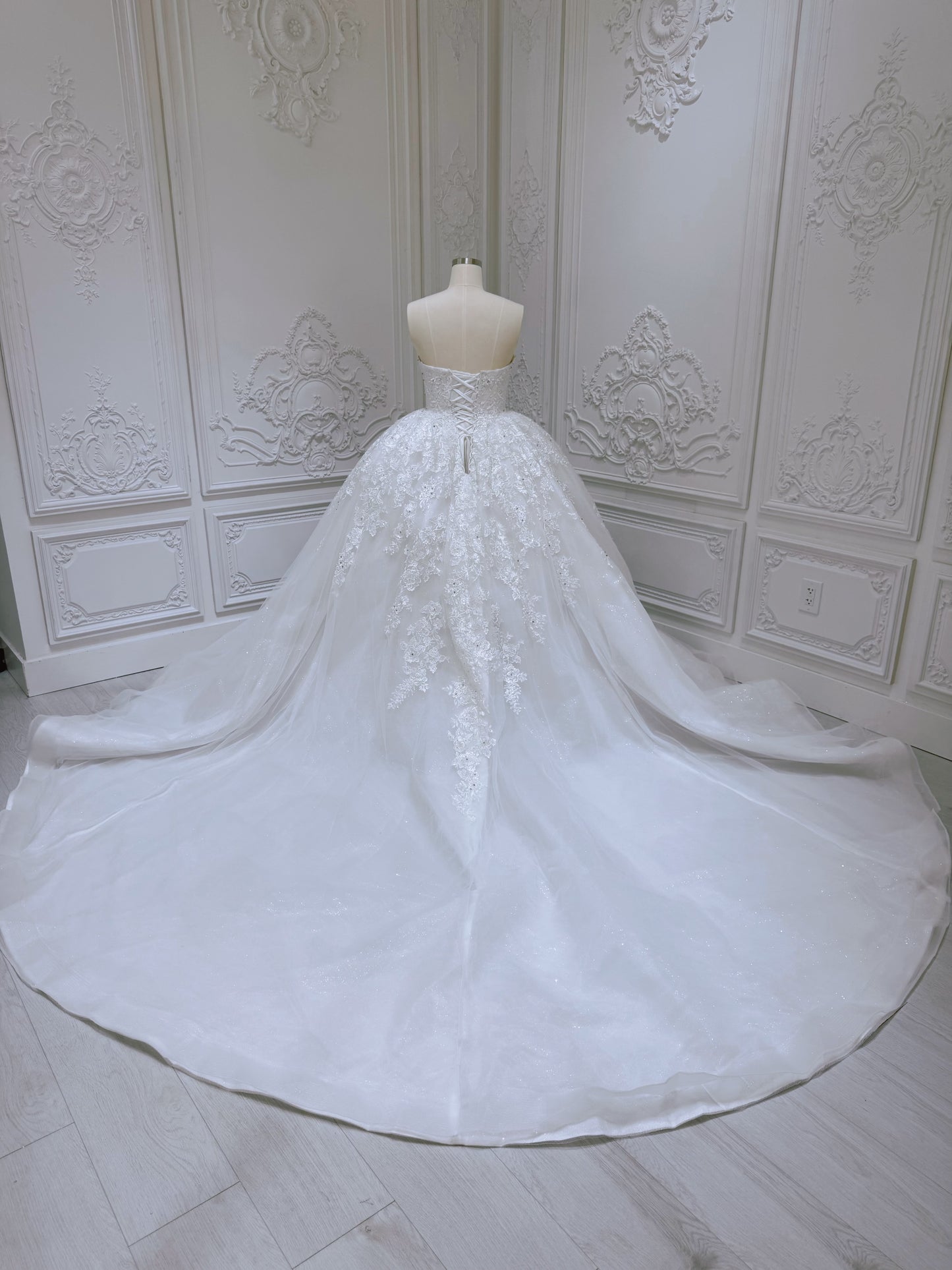 Stock Clearance! Bridal size 12! White floral lace embroidered high neck long sleeve princess ballgown royal wedding dress