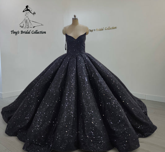 TBC-CM44 Custom-made strapless sparkling black ballgown gothic style wedding dress