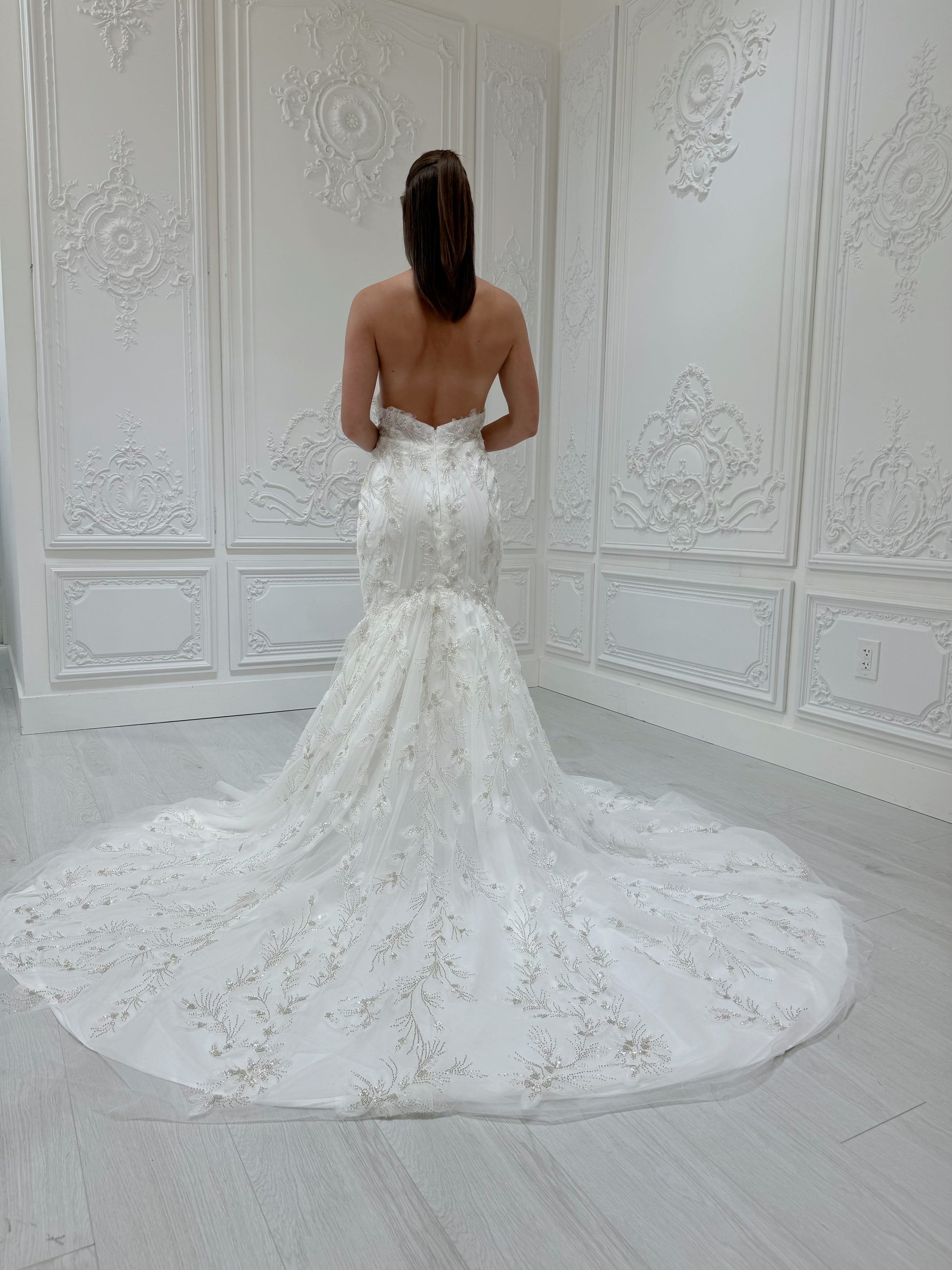 Stock Sale! Bridal size 12! Custom-made beading 3D floral lace halter neck with open back mermaid wedding dress - Ting's Bridal Collection