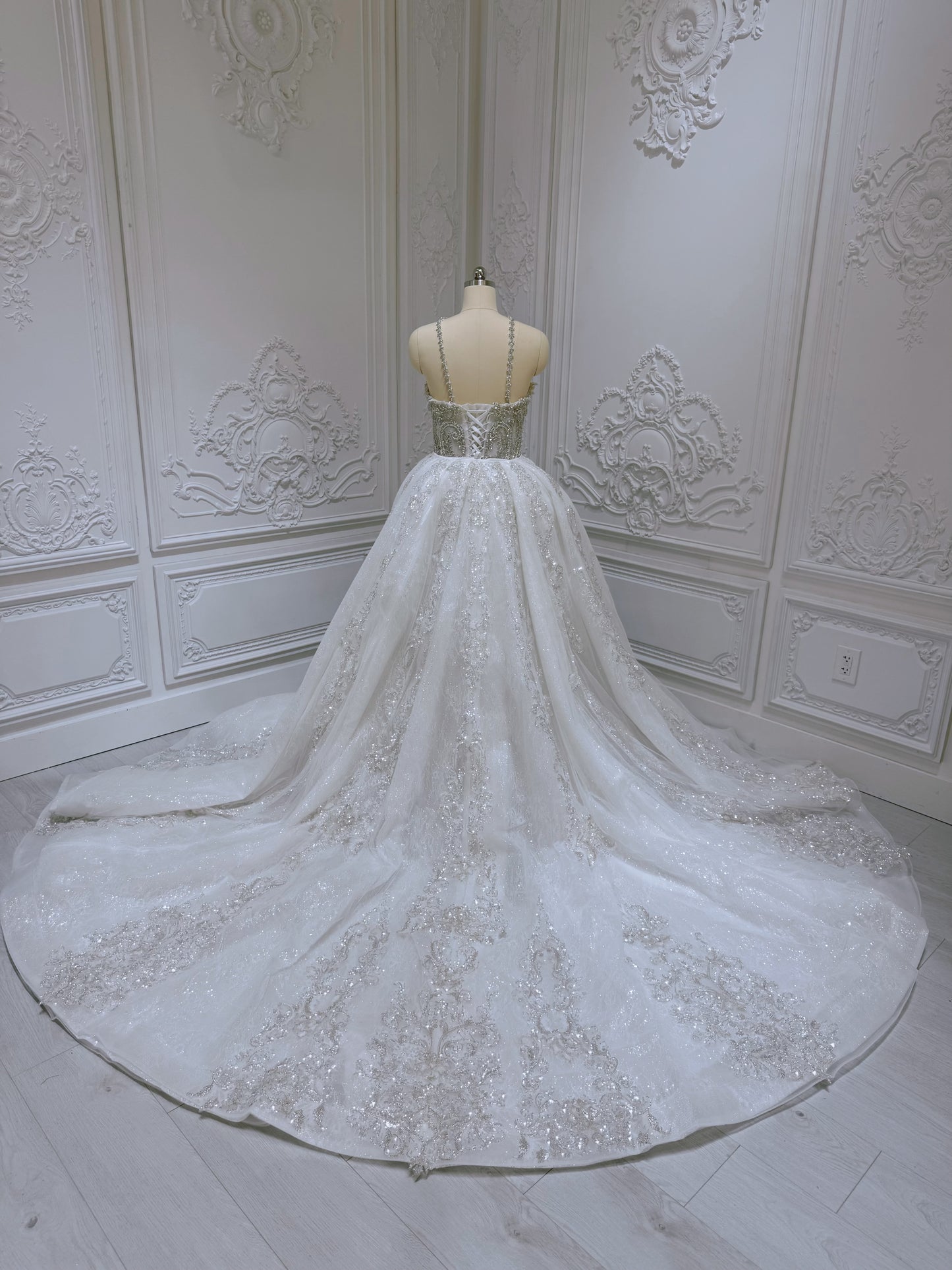 TBC-2IN1-012 Custom-made luxury crystal 2 in 1 style royal wedding dress with skirt