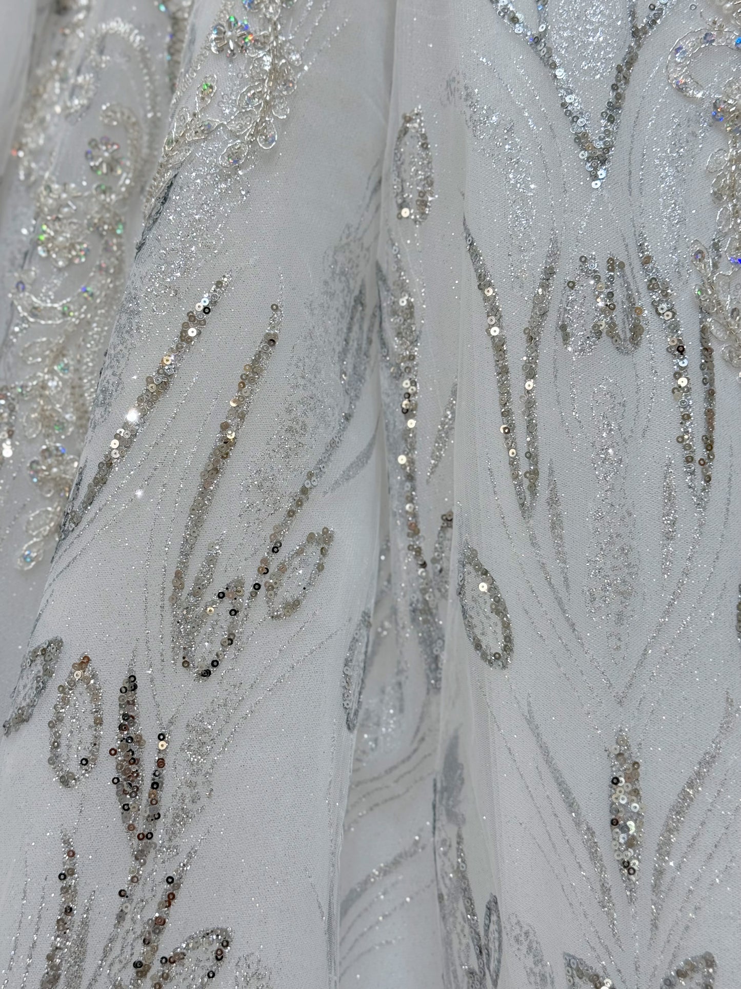 Stock Clearance! Bridal Size 10! Grey crystal beaded cap sleeve sparkling white&silver princess ballgown royal wedding dress