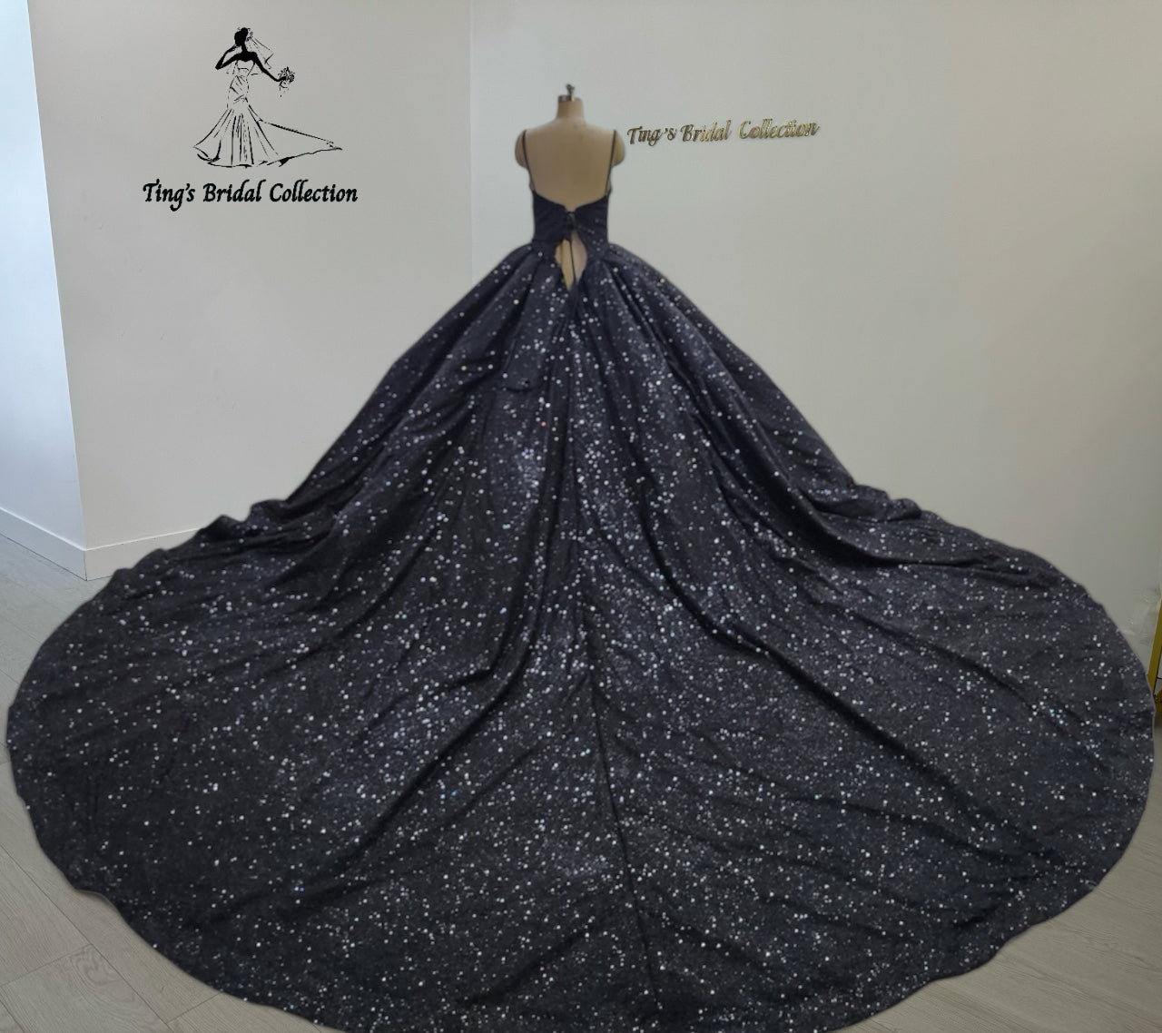 TBC-CM44 Custom-made strapless sparkling black ballgown gothic style wedding dress