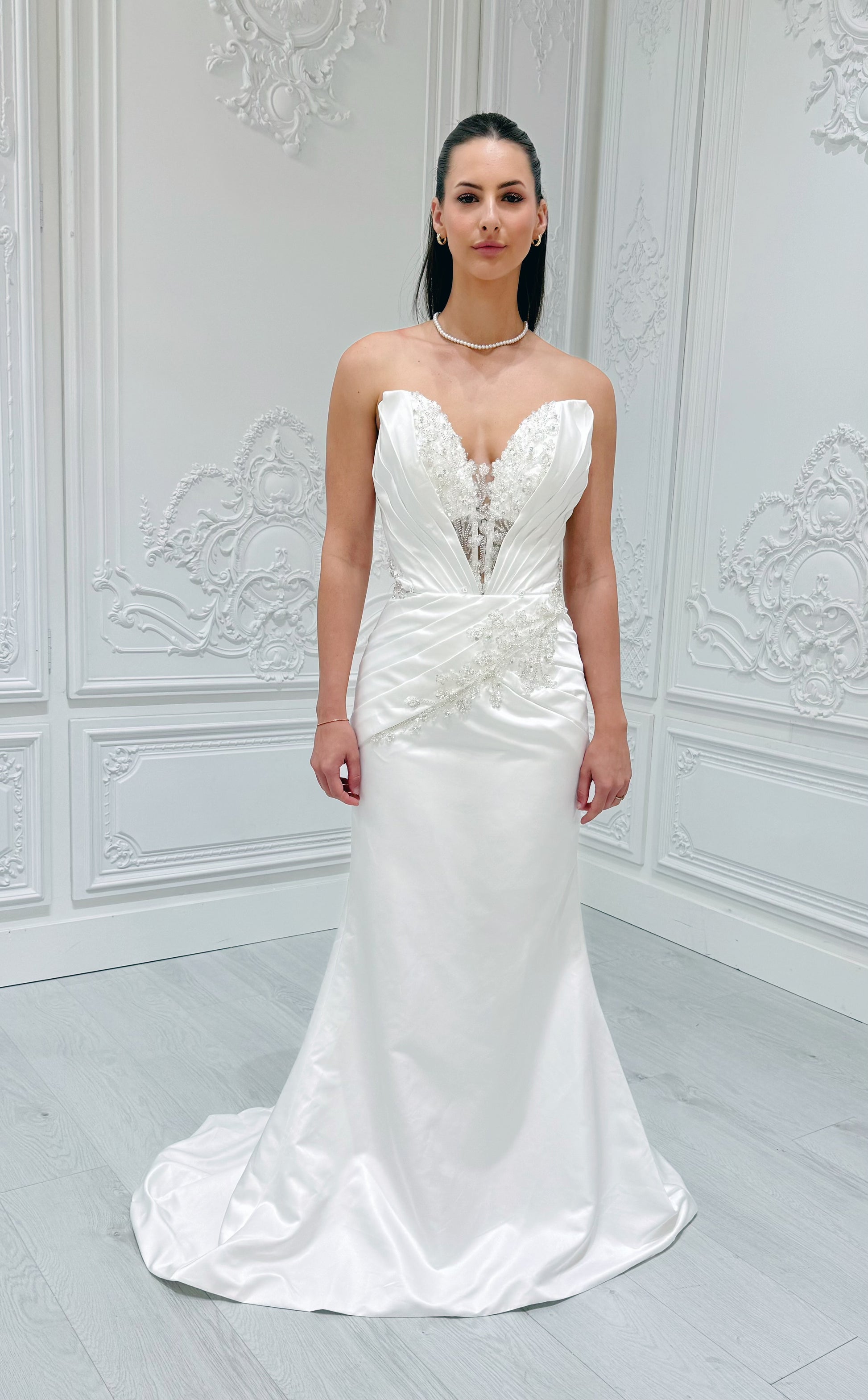 Stock Sale! Customer-made luxury beading lace embroidered strapless satin 2 in 1 ballgown&mermaid royal wedding dress with detachable skirt - Ting's Bridal Collection