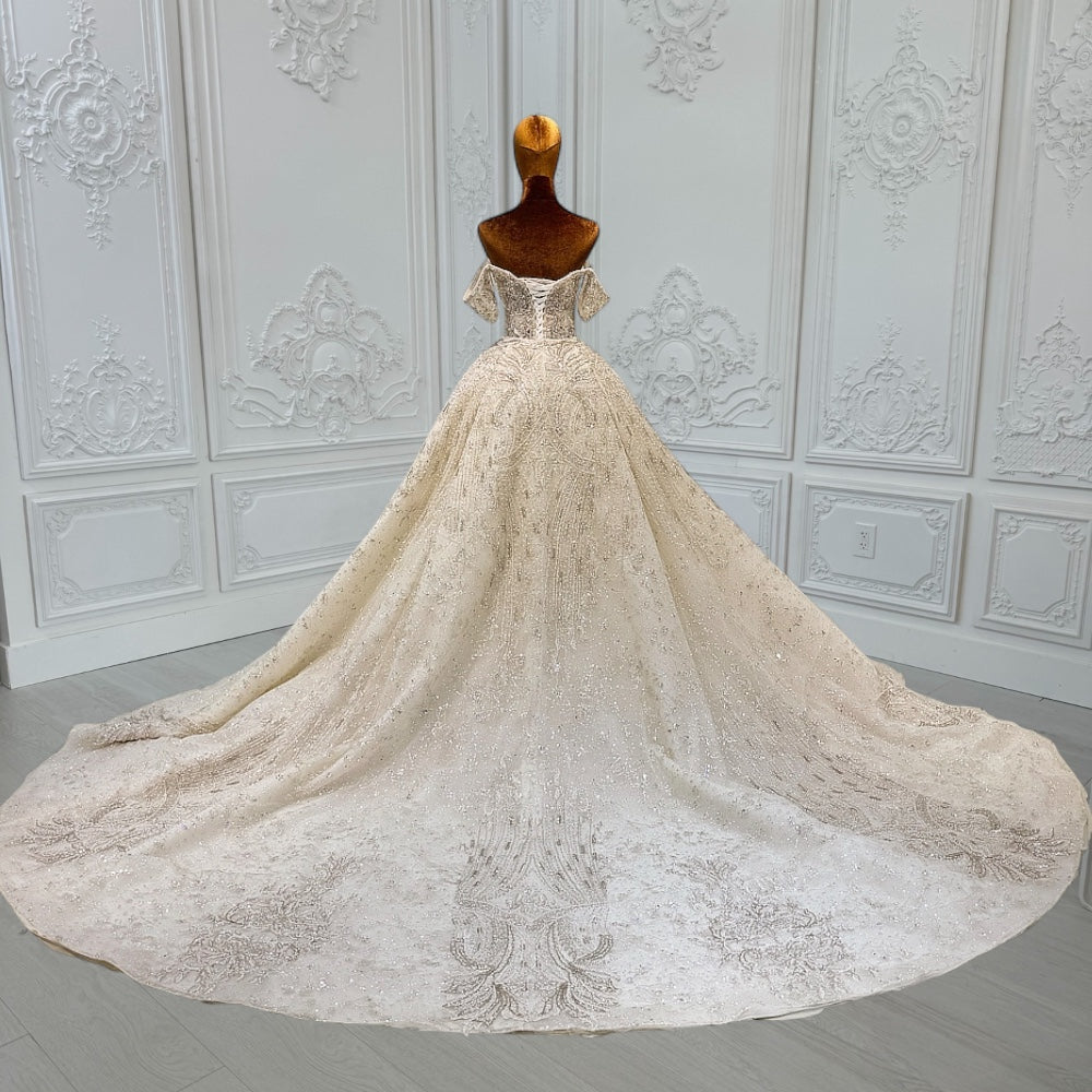 TBC-CM010  Custom-made luxury crystal beading off the shoulder 2 in 1 look trumpet and Aline wedding dress with detachable skirt