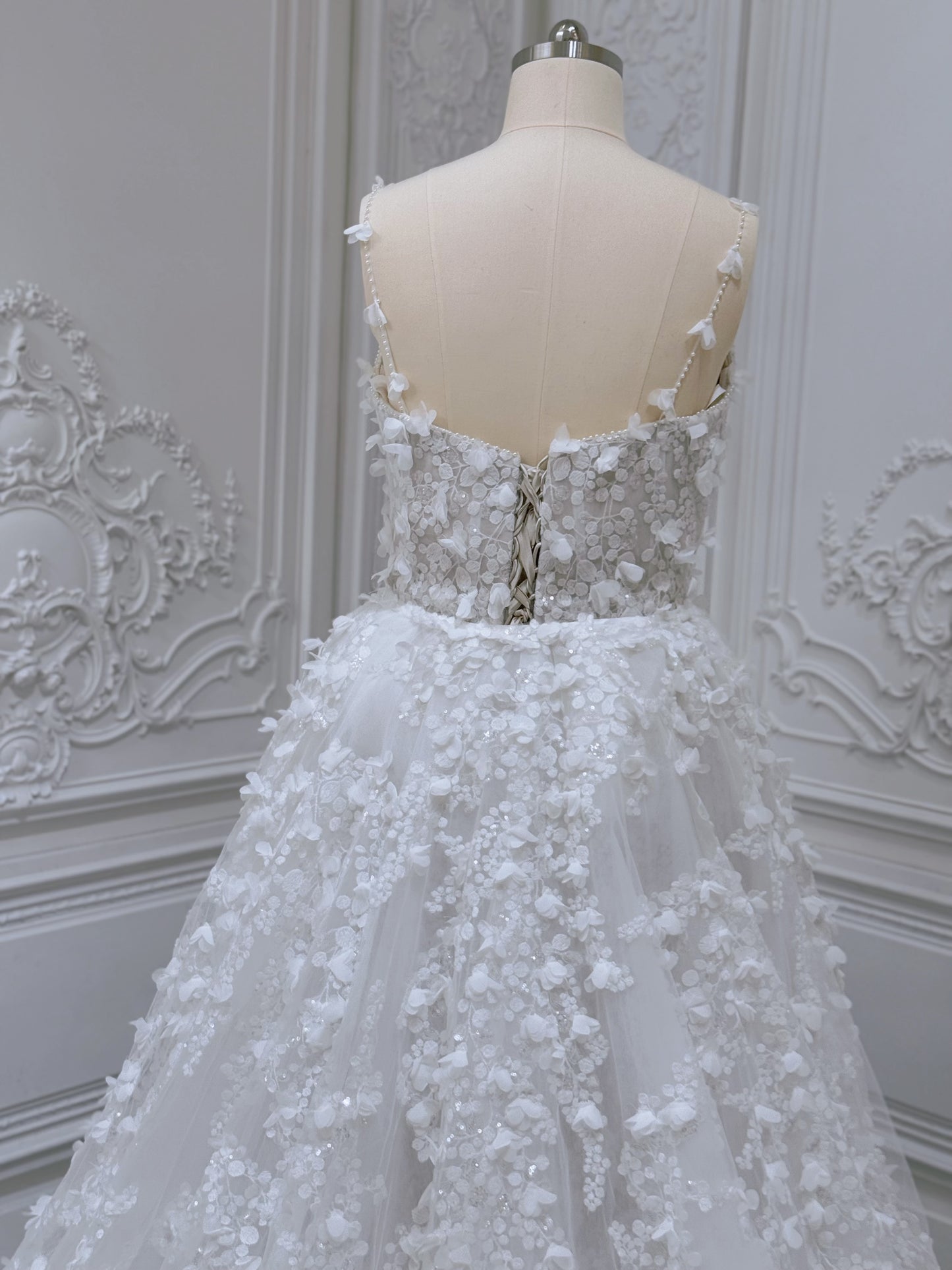 Stock Sale! Bridal size 16! Custom-made 3D floral embroidered 2 in 1 look trumpet wedding dress with detachable skirt - Ting's Bridal Collection