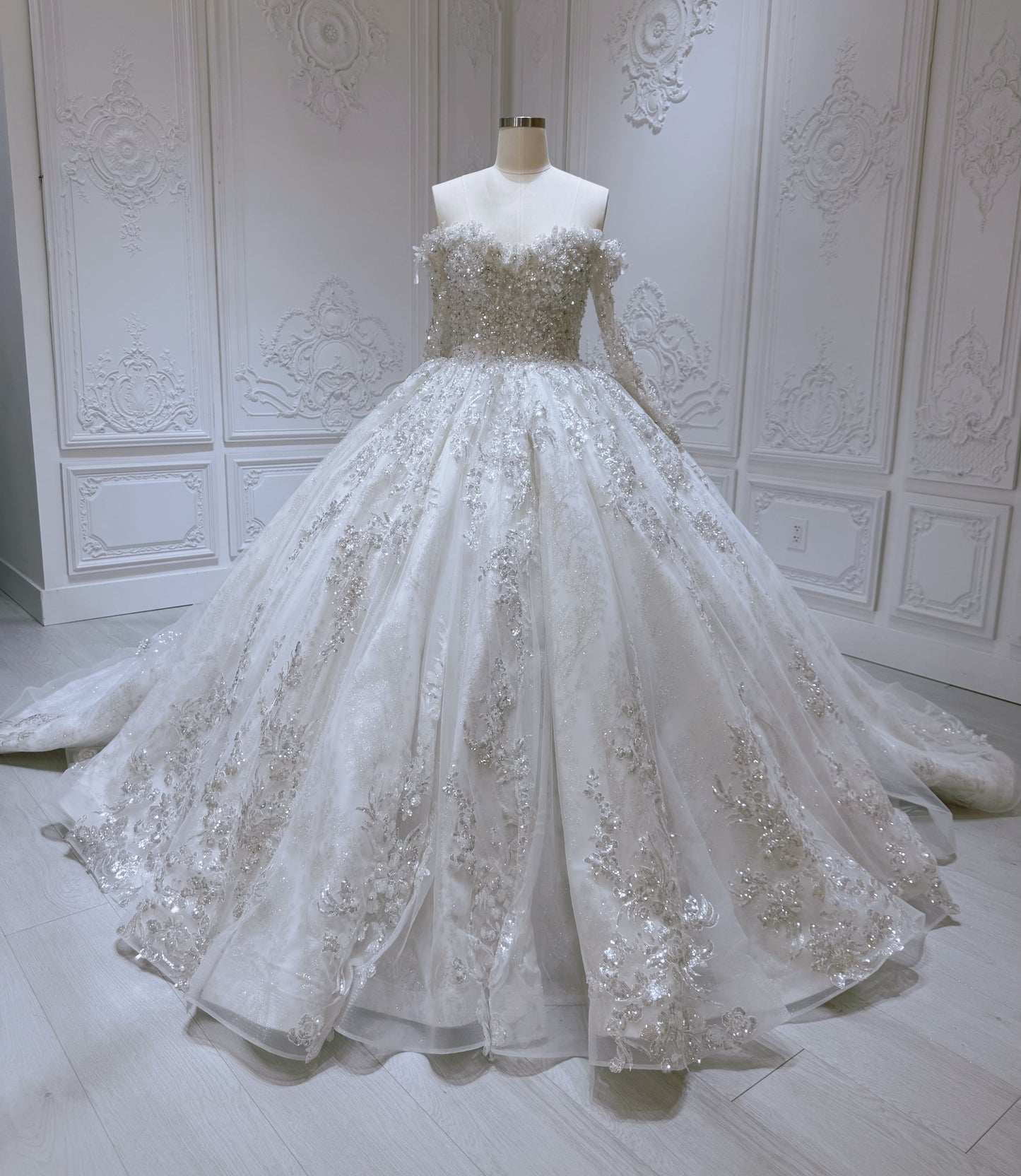 Stock Clearance! Bridal size 12! Sparkling off the shoulder princess ballgown fairy wedding dress - Ting's Bridal Collection