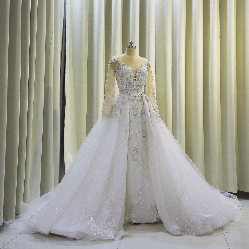 TBC-CM005  Custom-made luxury beading 2 in 1 look Mermaid&Aline wedding dress with detachable skirt - Ting's Bridal Collection