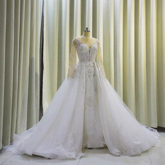 TBC-CM005  Custom-made luxury beading 2 in 1 look Mermaid&Aline wedding dress with detachable skirt - Ting's Bridal Collection