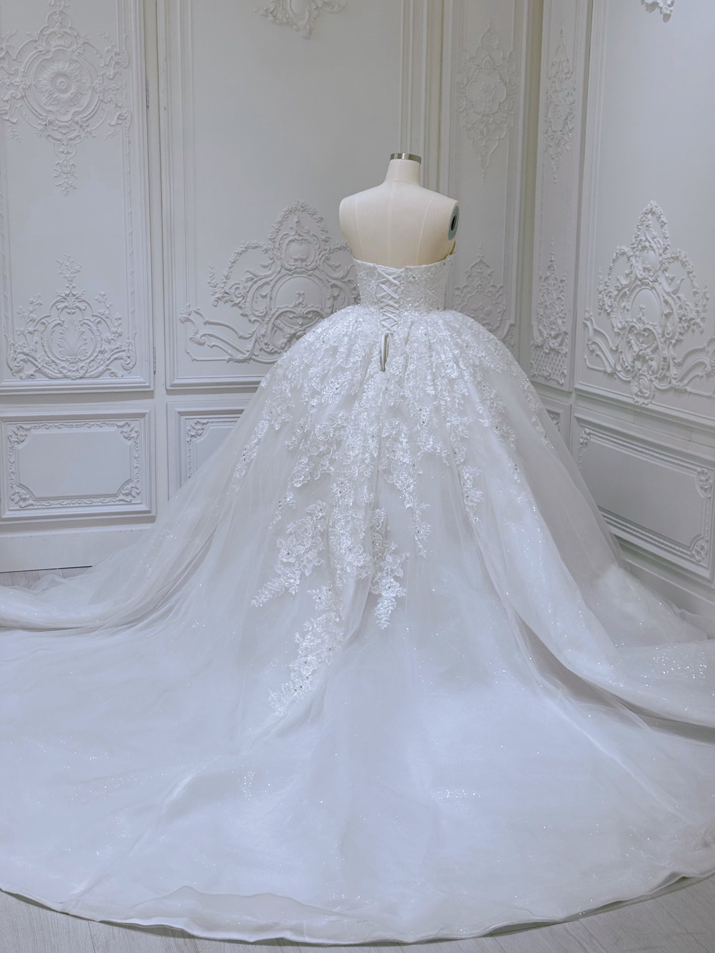 Stock Clearance! Bridal size 12! White floral lace embroidered high neck long sleeve princess ballgown royal wedding dress