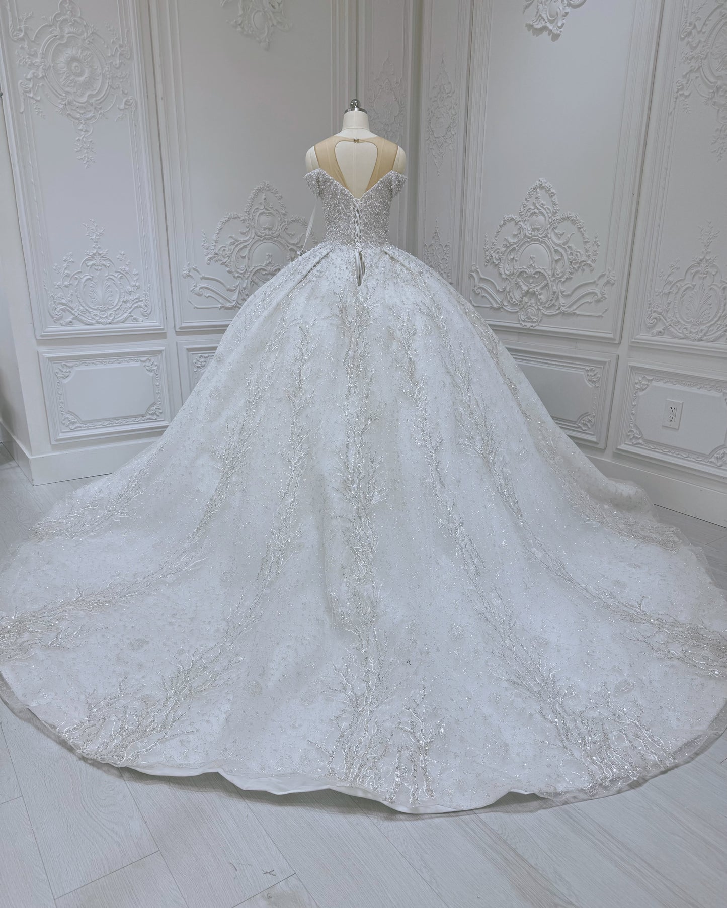 TBC-CM002  Custom-made luxury pearl with beading lace princess ballgown royal wedding dress - Ting's Bridal Collection