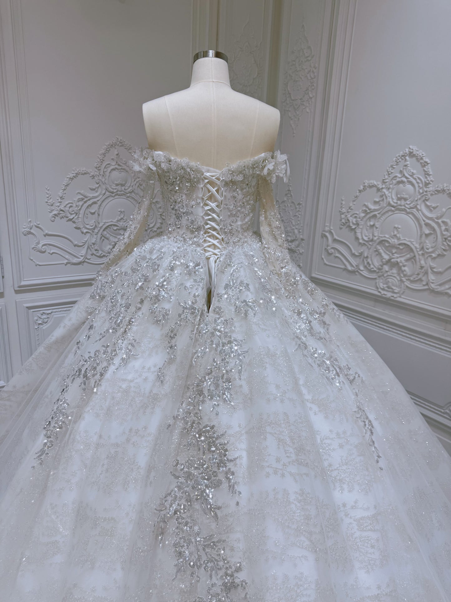 Stock Clearance! Bridal size 12! Sparkling off the shoulder princess ballgown fairy wedding dress - Ting's Bridal Collection