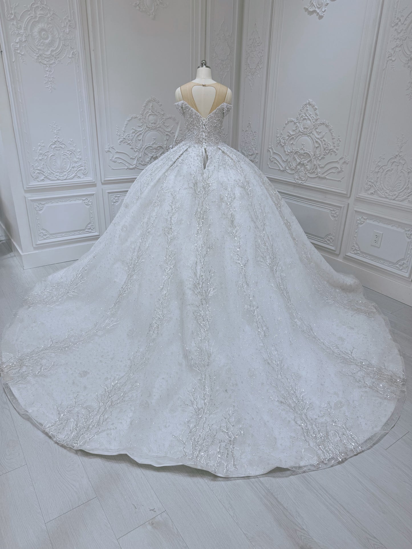 TBC-CM002  Custom-made luxury pearl with beading lace princess ballgown royal wedding dress - Ting's Bridal Collection