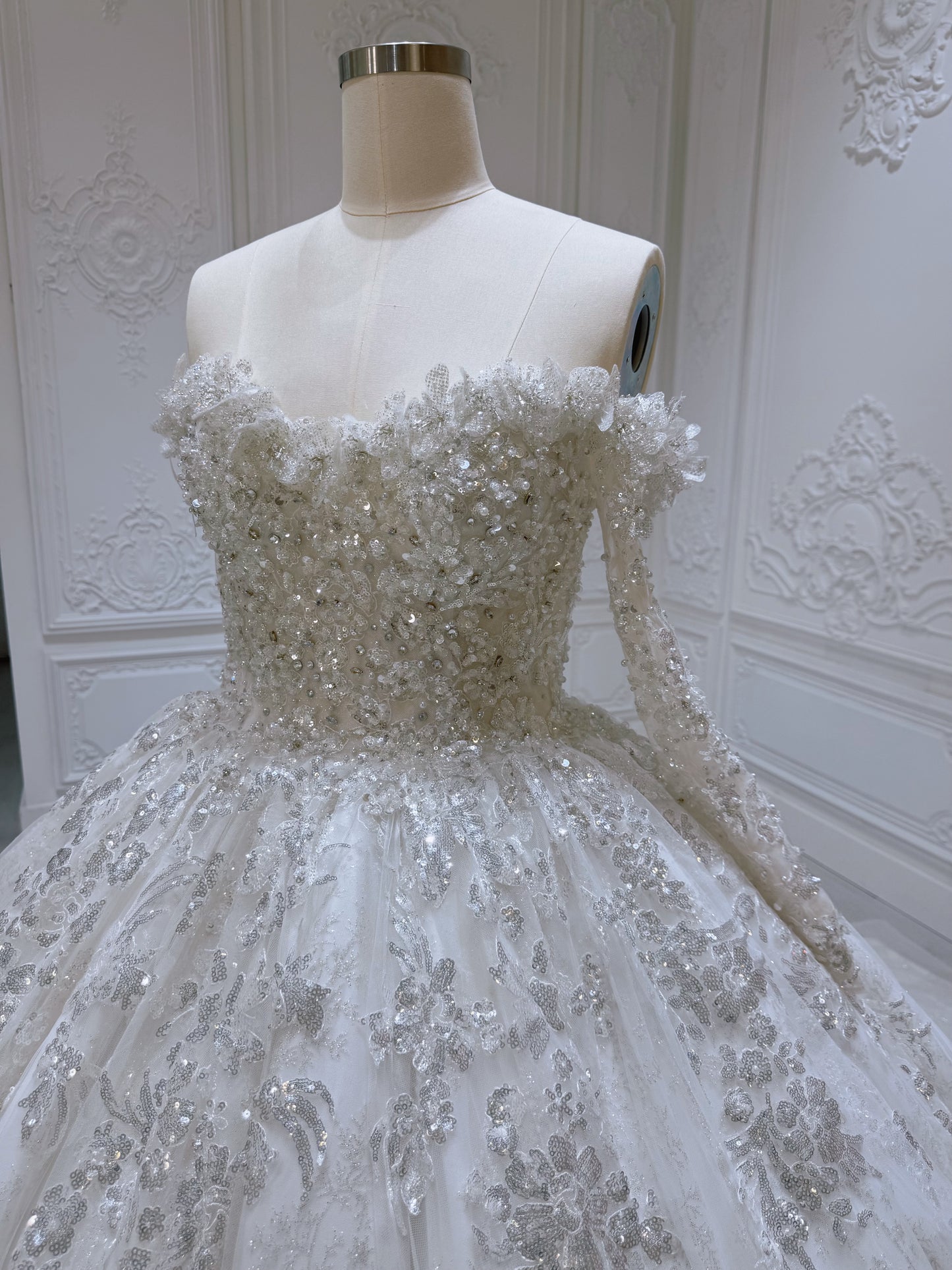 Stock Clearance! Bridal size 12! Sparkling off the shoulder princess ballgown fairy wedding dress - Ting's Bridal Collection