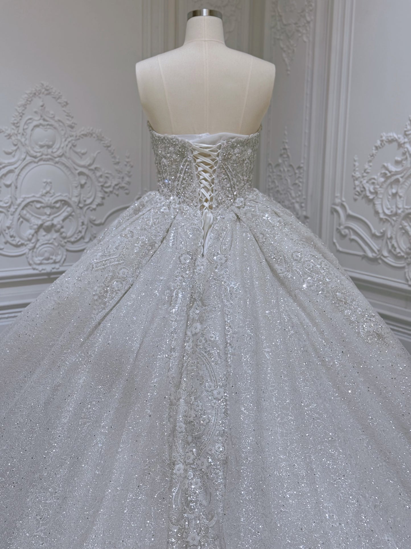 Stock Clearance! Bridal size 12! Luxury beading sparkling strapless princess floral ballgown fairy wedding dress - Ting's Bridal Collection