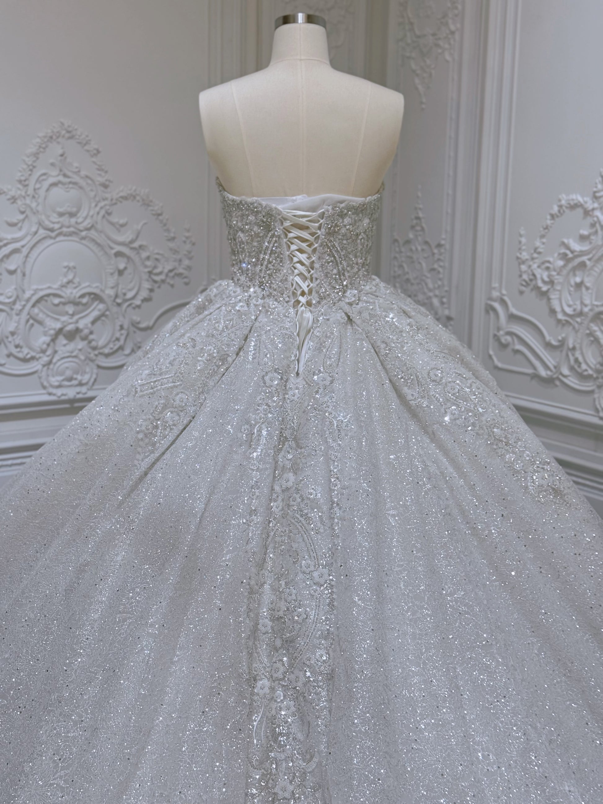 Stock Clearance! Bridal size 12! Luxury beading sparkling strapless princess floral ballgown fairy wedding dress - Ting's Bridal Collection