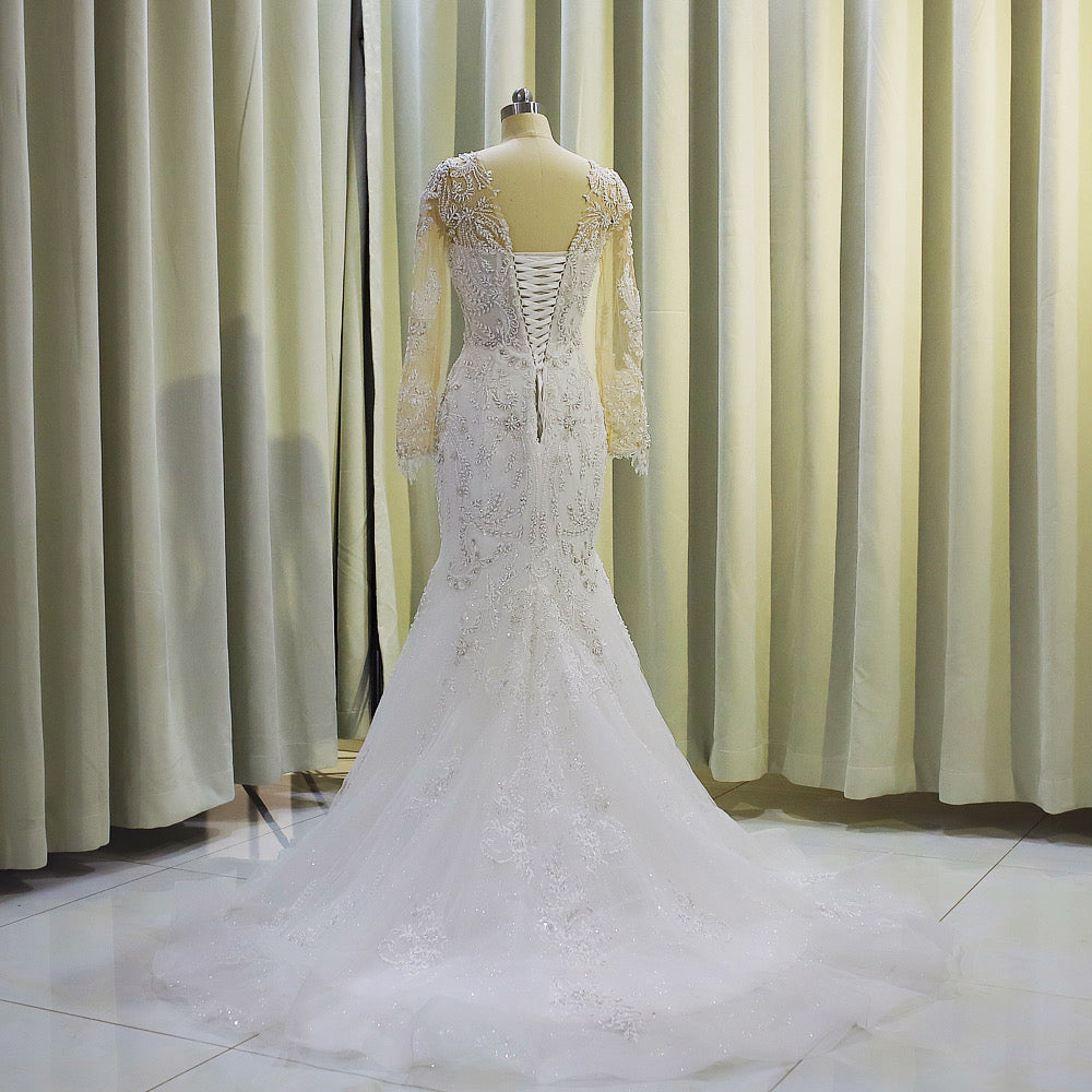 TBC-CM005  Custom-made luxury beading 2 in 1 look Mermaid&Aline wedding dress with detachable skirt - Ting's Bridal Collection