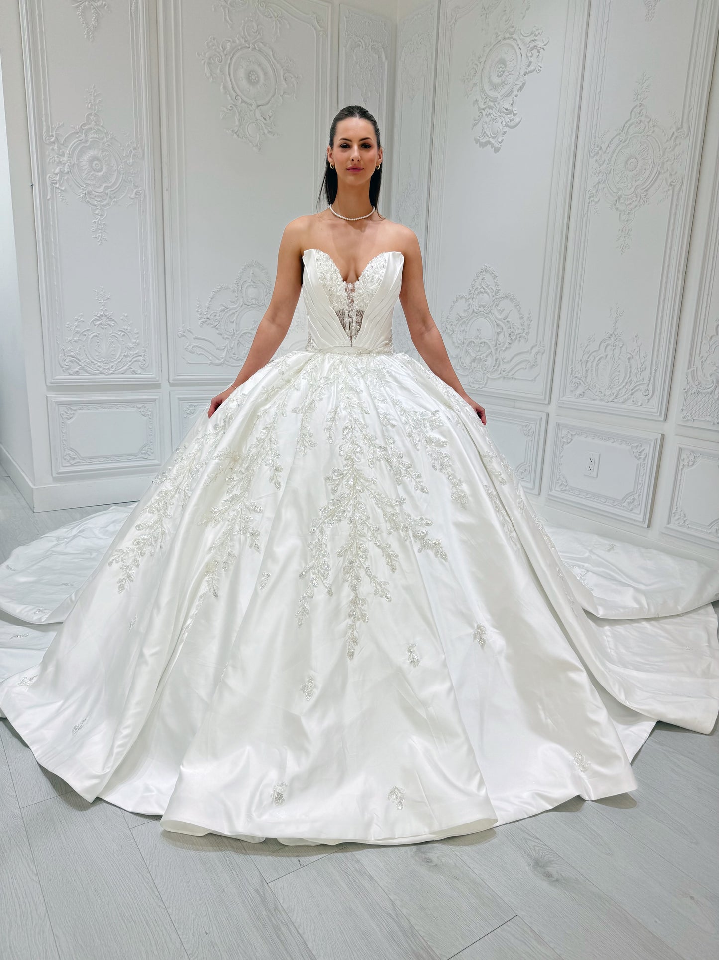Stock Sale! Customer-made luxury beading lace embroidered strapless satin 2 in 1 ballgown&mermaid royal wedding dress with detachable skirt - Ting's Bridal Collection