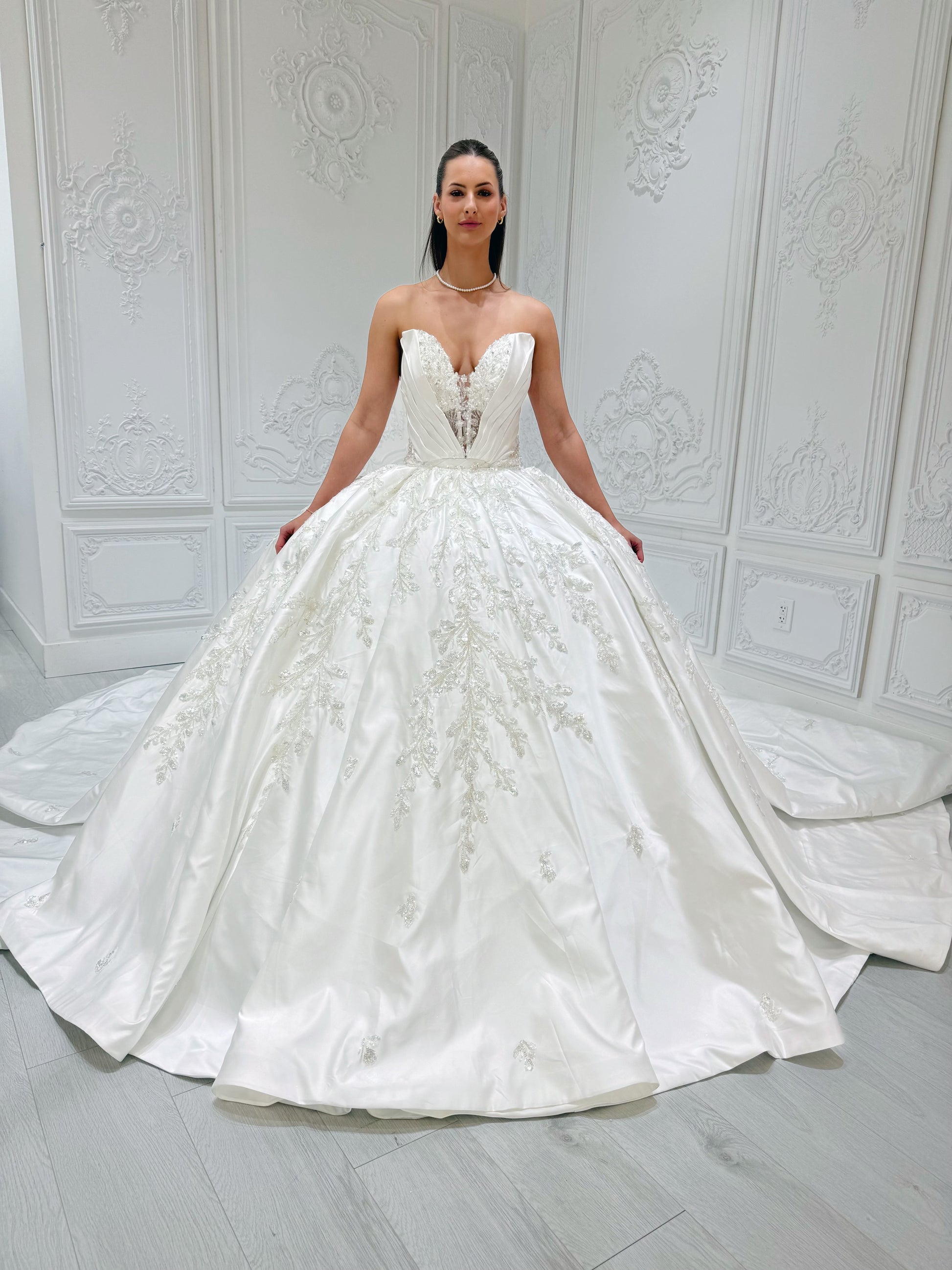 Stock Sale! Customer-made luxury beading lace embroidered strapless satin 2 in 1 ballgown&mermaid royal wedding dress with detachable skirt - Ting's Bridal Collection
