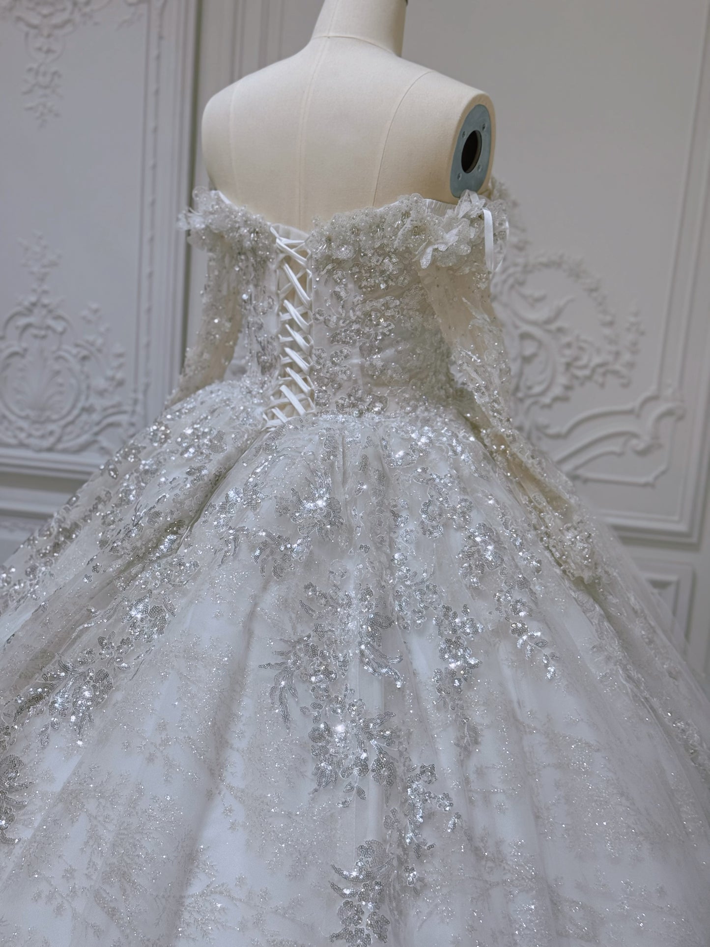 Stock Clearance! Bridal size 12! Sparkling off the shoulder princess ballgown fairy wedding dress - Ting's Bridal Collection