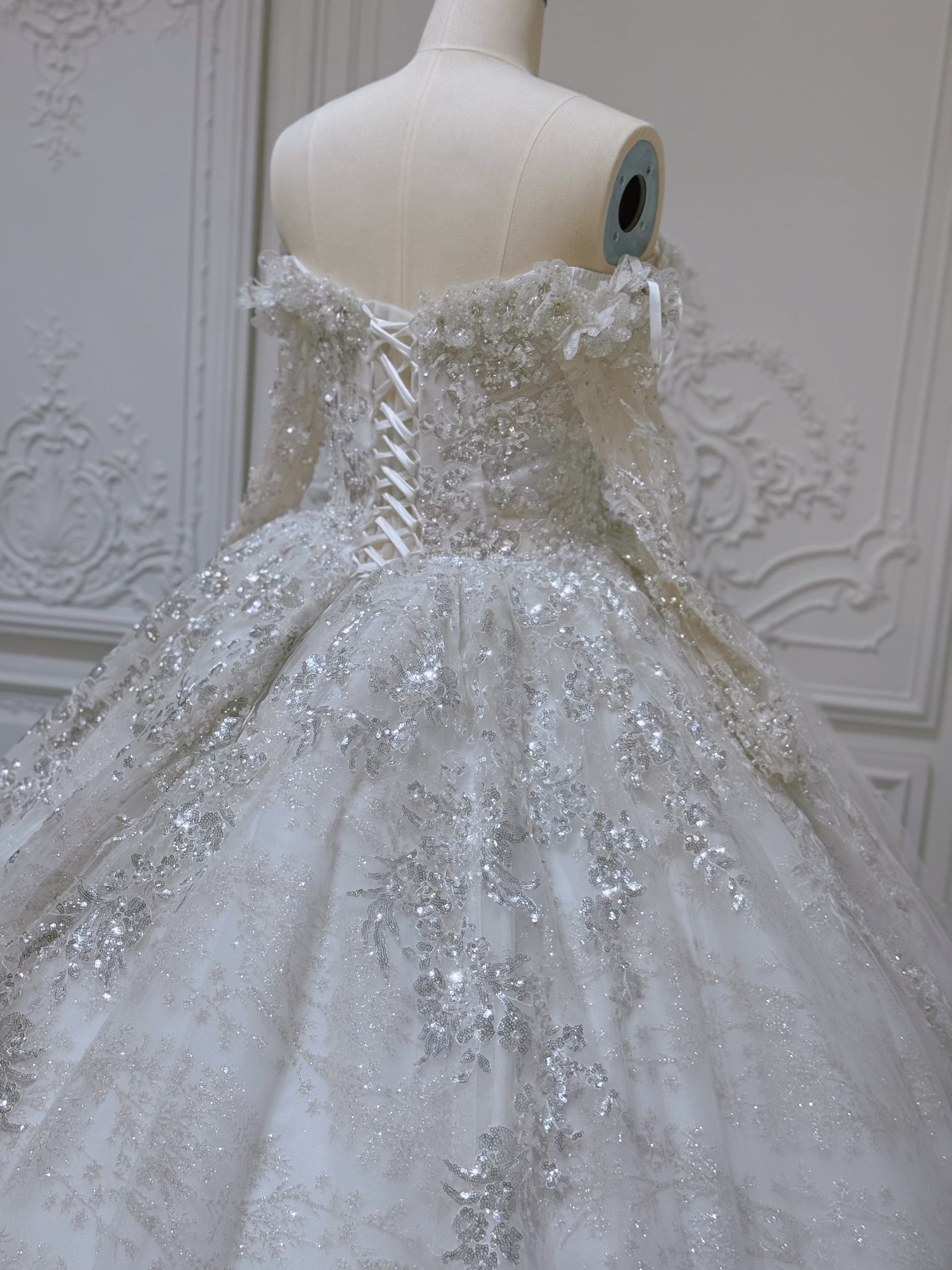 Stock Clearance! Bridal size 12! Sparkling off the shoulder princess ballgown fairy wedding dress - Ting's Bridal Collection