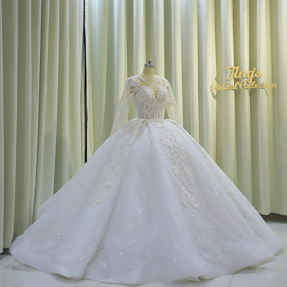 TBC-CM009   Custom-made lace embroidered with beading long sleeve ballgown style royal wedding dress - Ting's Bridal Collection