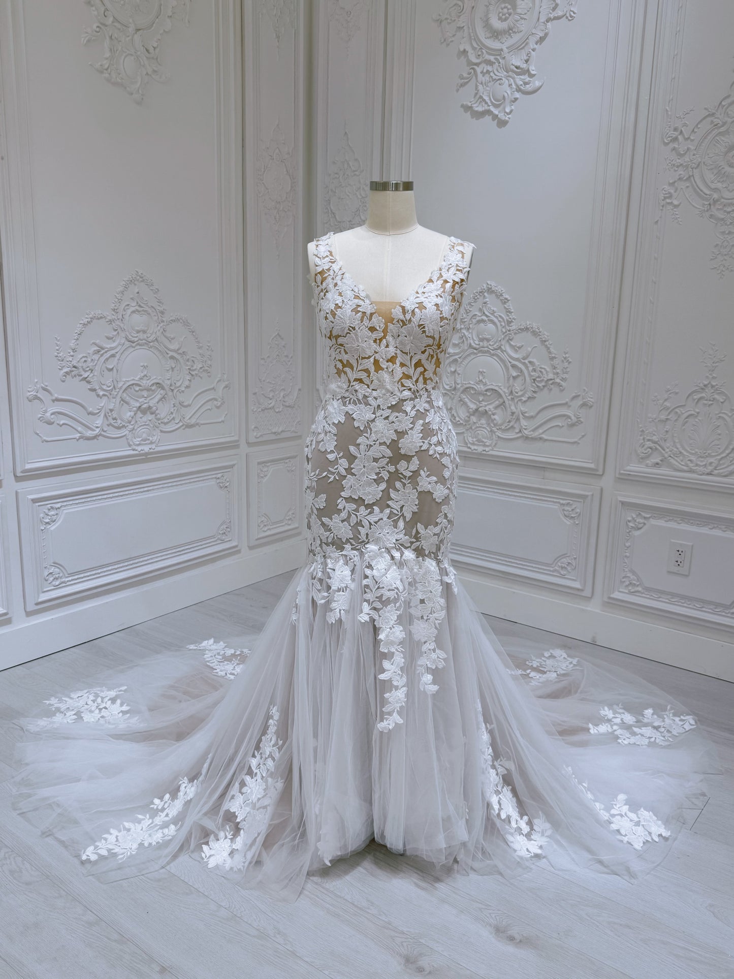 TBC-A017 Made to order lace mermaid champagne wedding dress