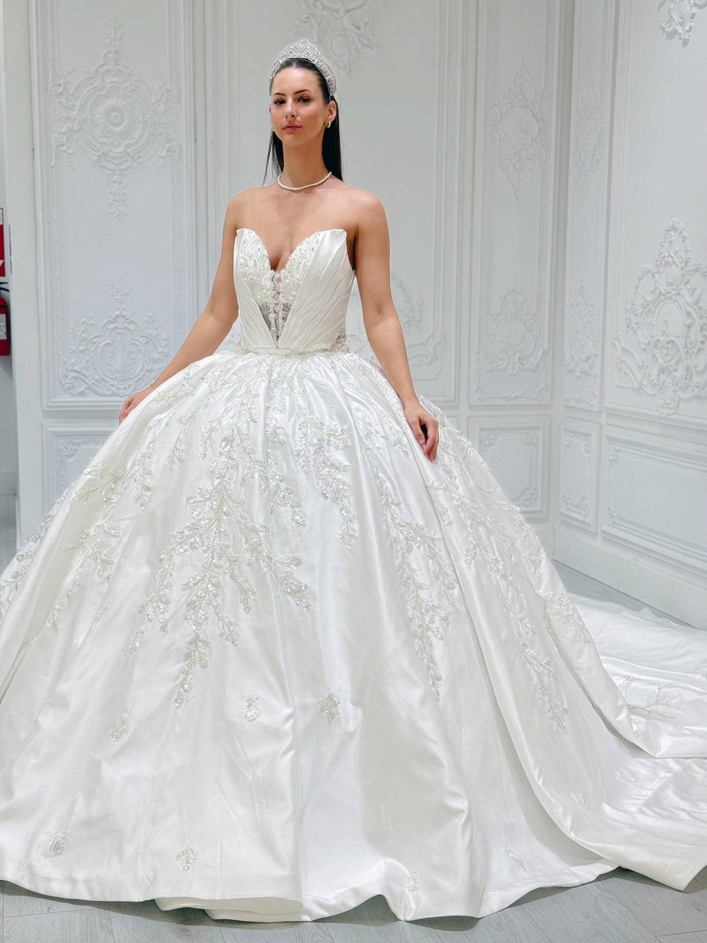Stock Sale! Customer-made luxury beading lace embroidered strapless satin 2 in 1 ballgown&mermaid royal wedding dress with detachable skirt - Ting's Bridal Collection