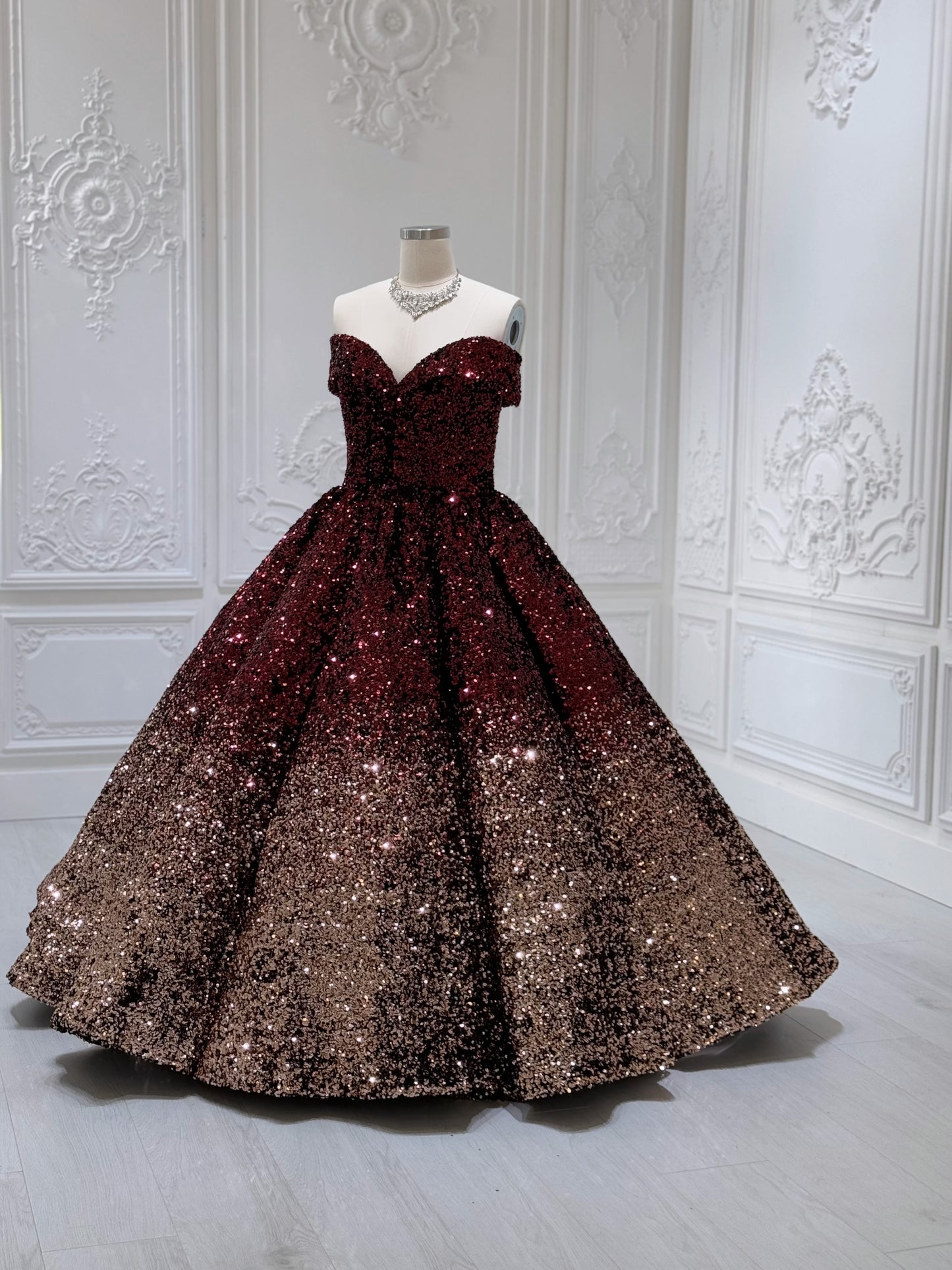 Stock Clearance! Bridal size 14! Custom-made red and gold sparkling ballgown Quinceanera dress/Formal event dress