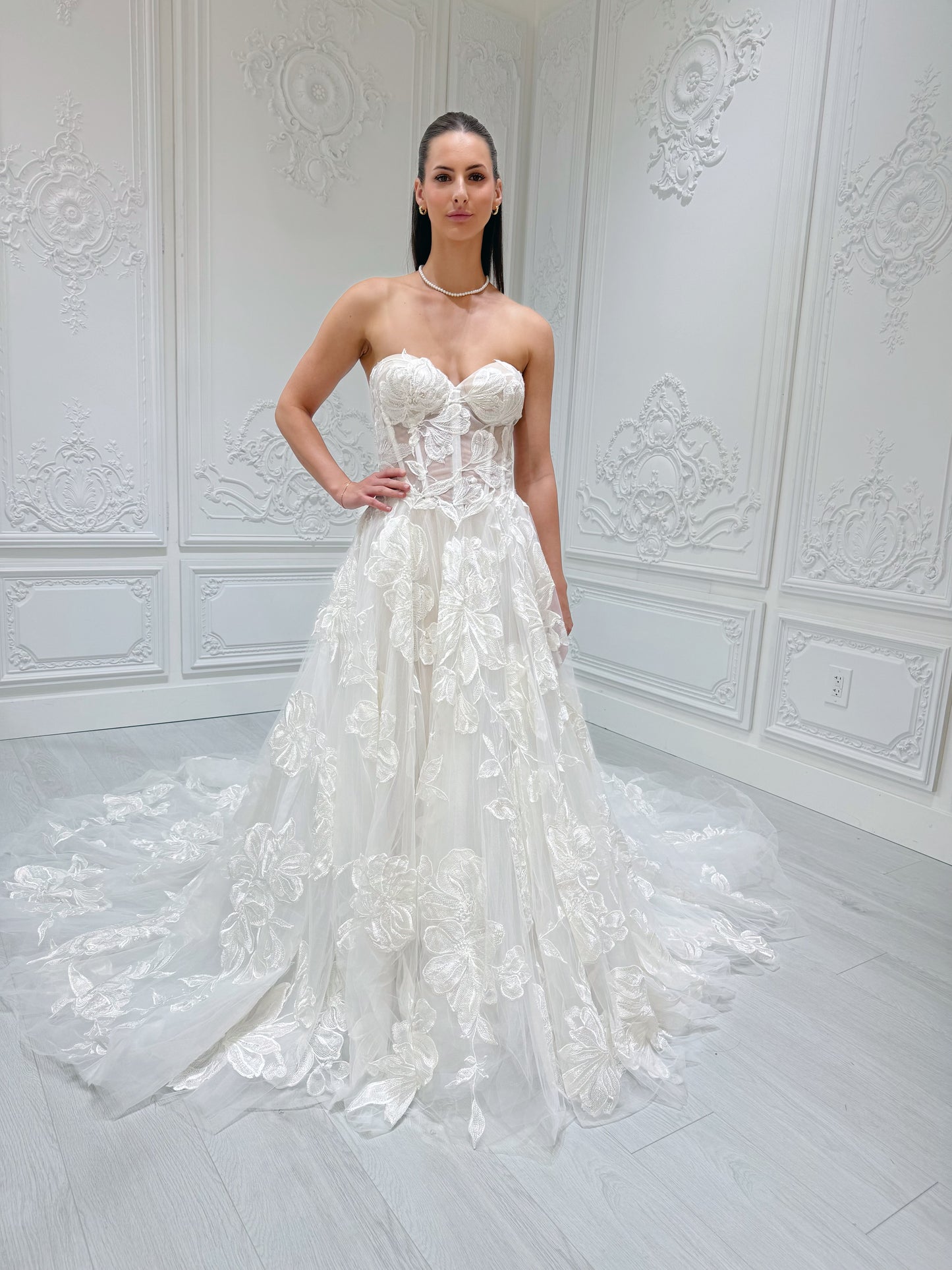 Stock Sale! Custom-made 3D big floral strapless ivory Aline wedding dress - Ting's Bridal Collection